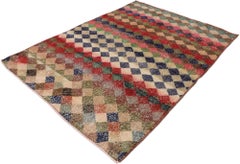 Türkischer Sivas-Teppich im Vintage-Stil mit rustikalem Mid-Century-Modern-Stil, im Used-Stil