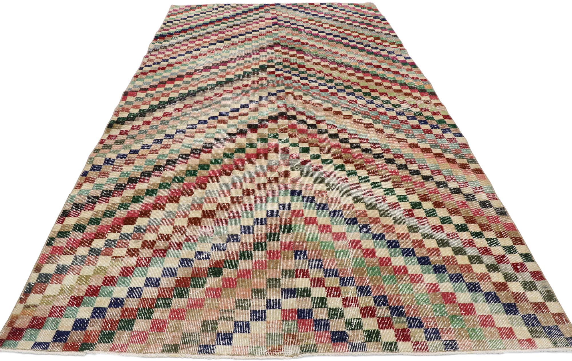 20th Century Distressed Vintage Turkish Sivas Rug with Mid-Century Modern Rustic Style For Sale