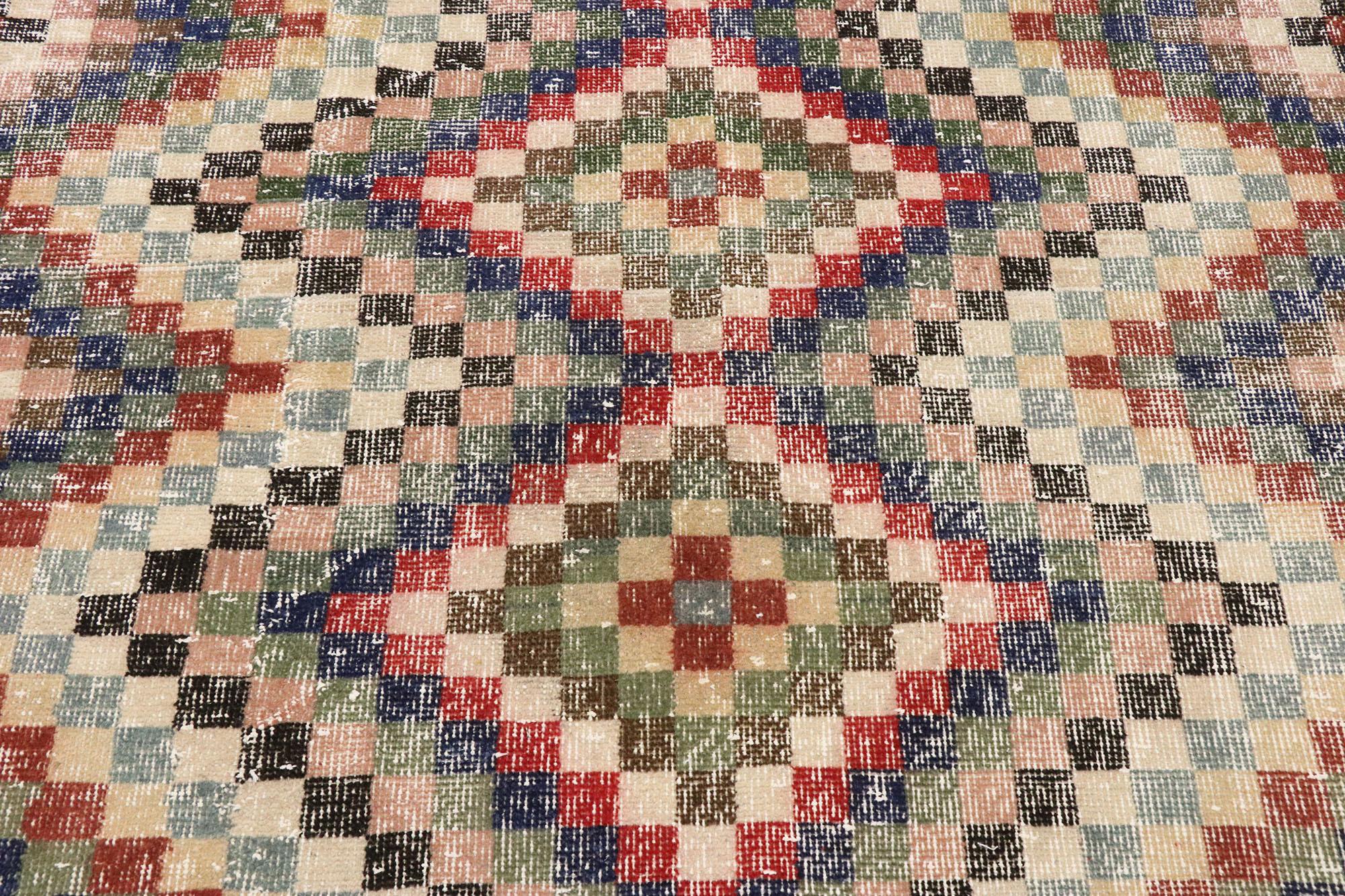 Annodato a mano Tappeto Sivas turco d'epoca con stile rustico moderno di metà secolo in vendita
