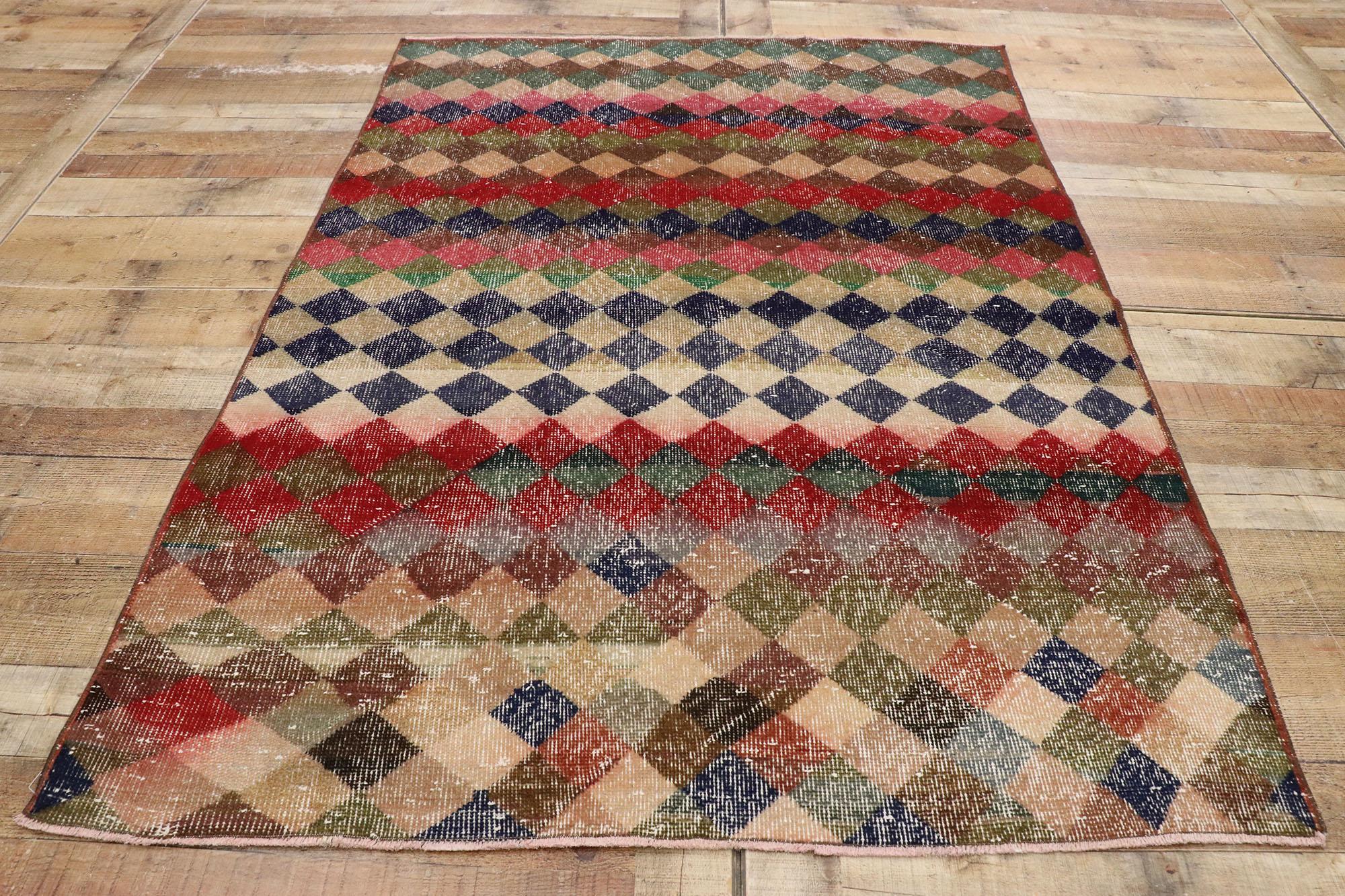 Distressed Vintage Turkish Sivas Rug with Mid-Century Modern Rustic Style For Sale 2