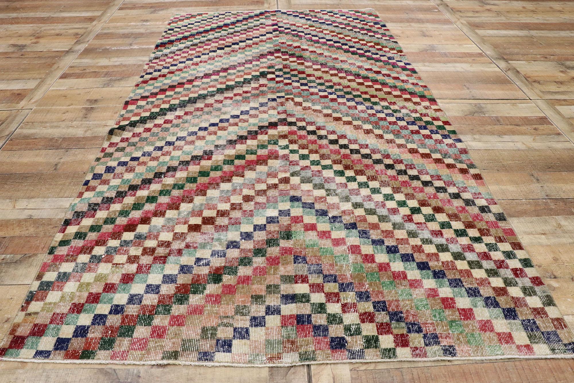 Distressed Vintage Turkish Sivas Rug with Mid-Century Modern Rustic Style For Sale 2