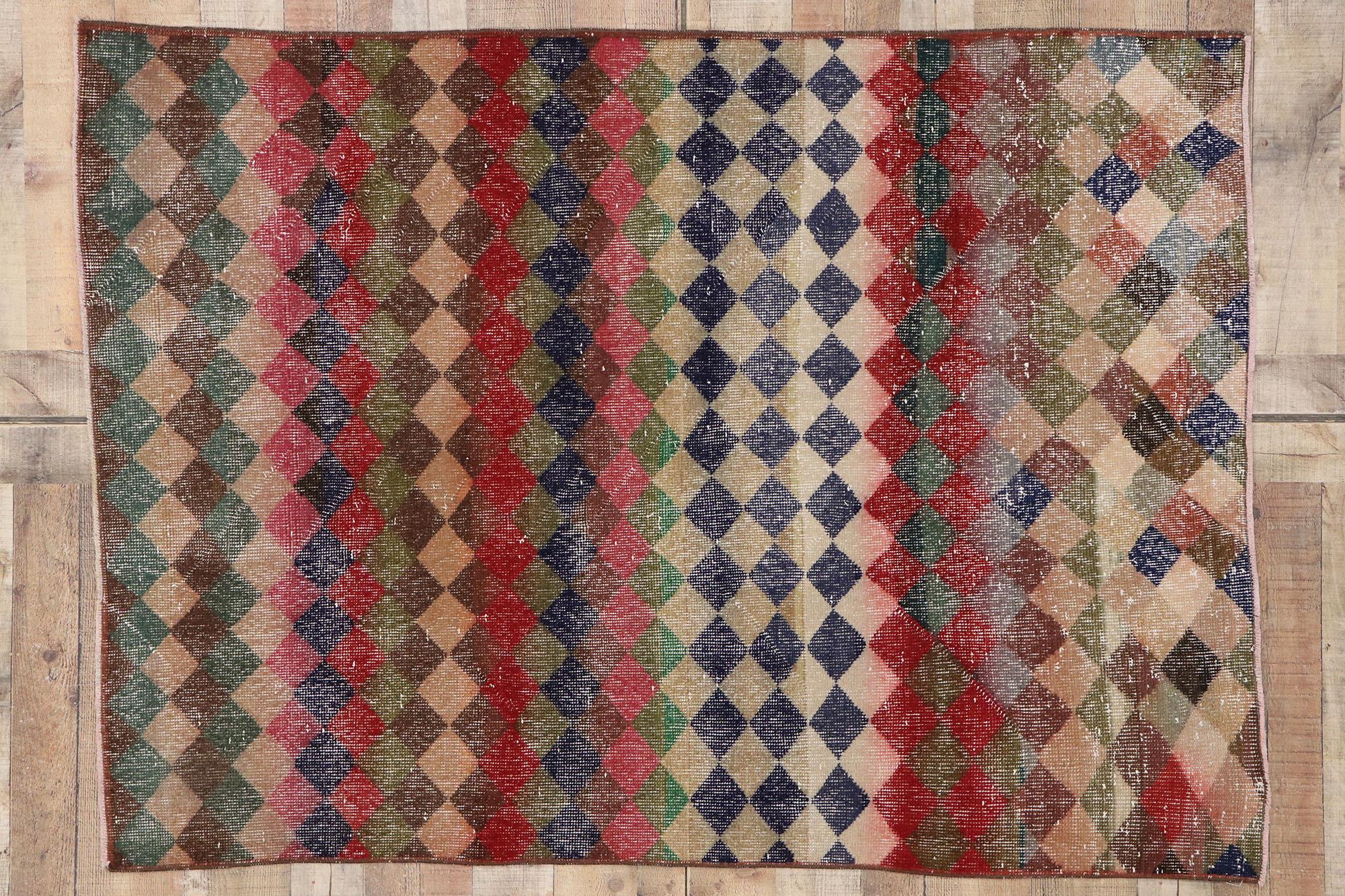 Tappeto Sivas turco d'epoca con stile rustico moderno di metà secolo in vendita 1