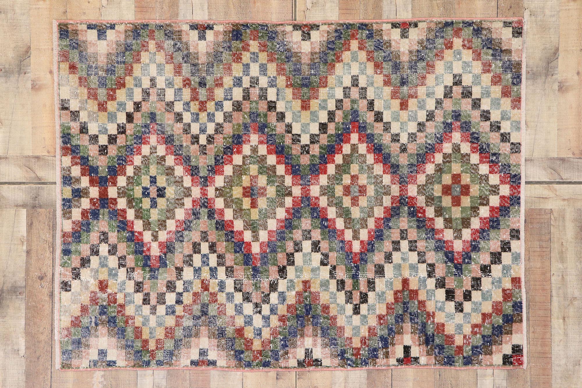 Tappeto Sivas turco d'epoca con stile rustico moderno di metà secolo in vendita 1