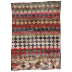 Distressed Vintage Turkish Sivas Rug with Mid-Century Modern Rustic Style