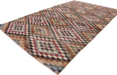 Mid-Century Modern Vintage Checkered Turkish Sivas Carpet