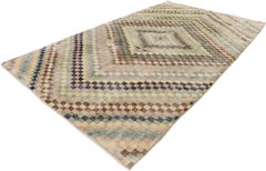 Distressed Vintage Turkish Sivas Rug with Modern Cubist Style