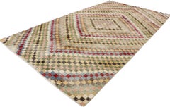 Distressed Vintage Turkish Sivas Rug with Modern Cubist Style