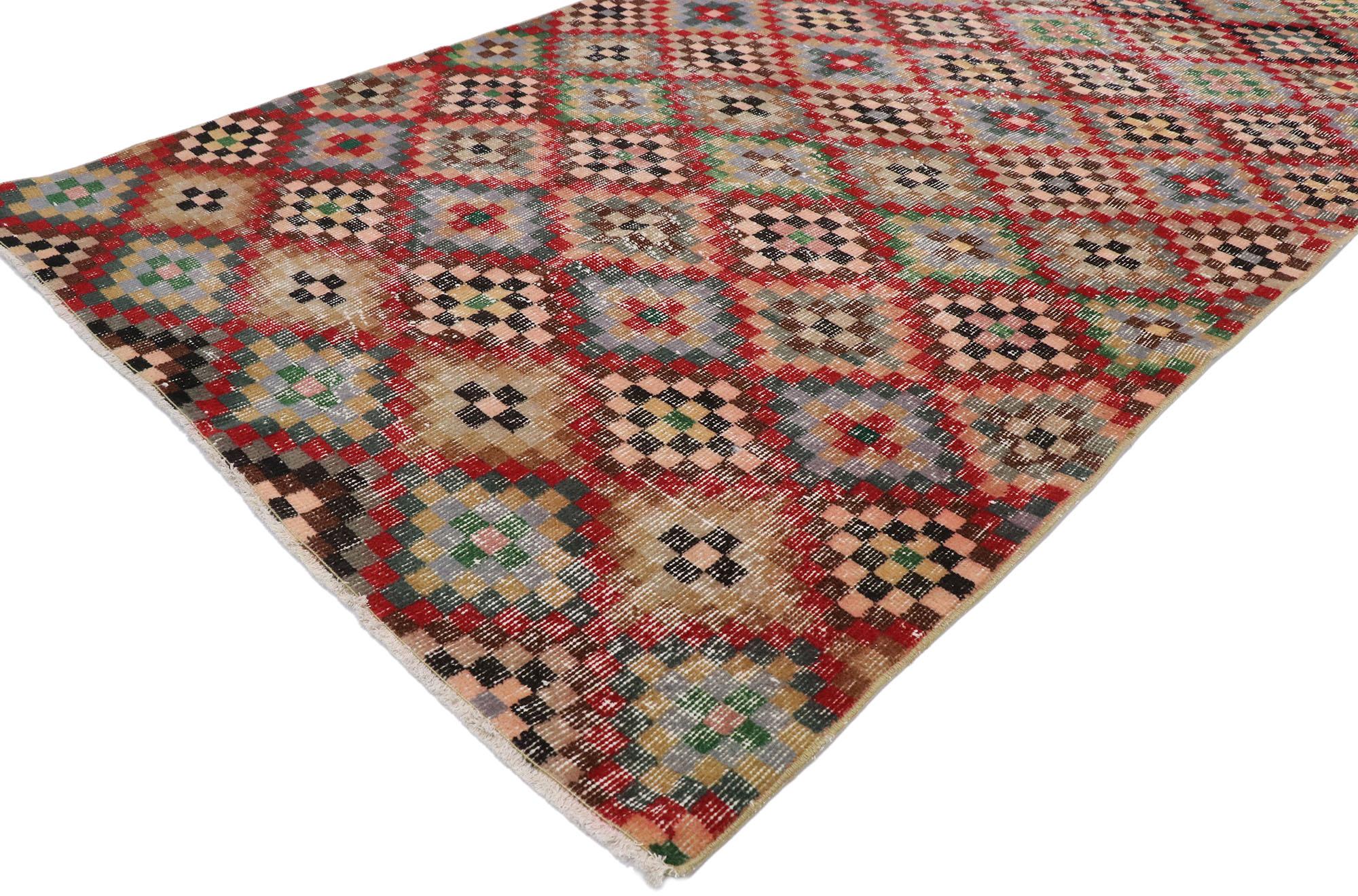 Industrial Distressed Vintage Turkish Sivas Rug with Modern Cubist Style For Sale