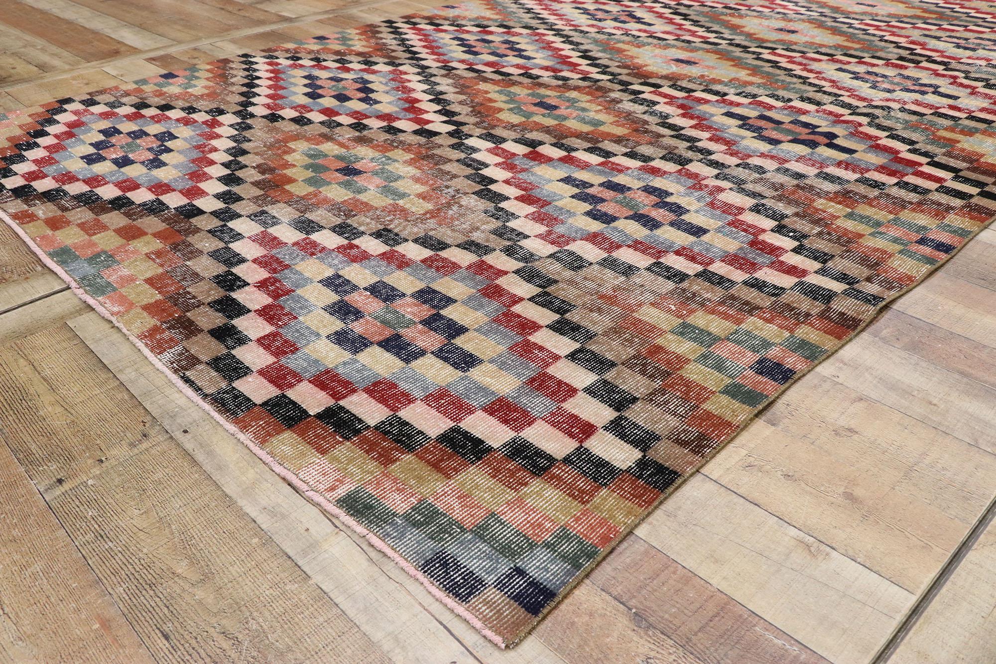 XX secolo Tappeto Sivas turco a scacchi d'epoca moderno e di metà secolo in vendita