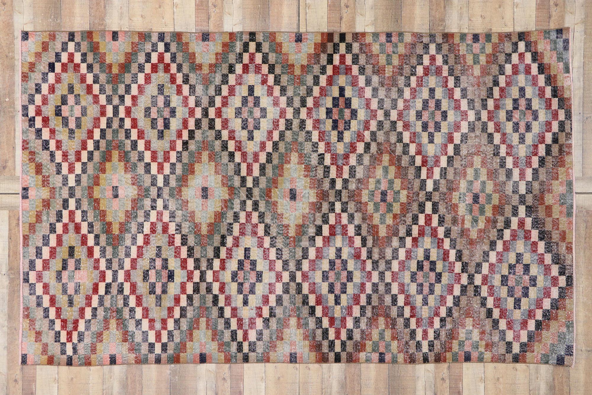 Tappeto Sivas turco a scacchi d'epoca moderno e di metà secolo in vendita 1