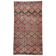 Türkischer Sivas-Teppich im Vintage-Stil im modernen kubistischen Stil, im Used-Stil