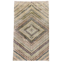 Türkischer Sivas-Teppich im Vintage-Stil im modernen kubistischen Stil, im Used-Stil