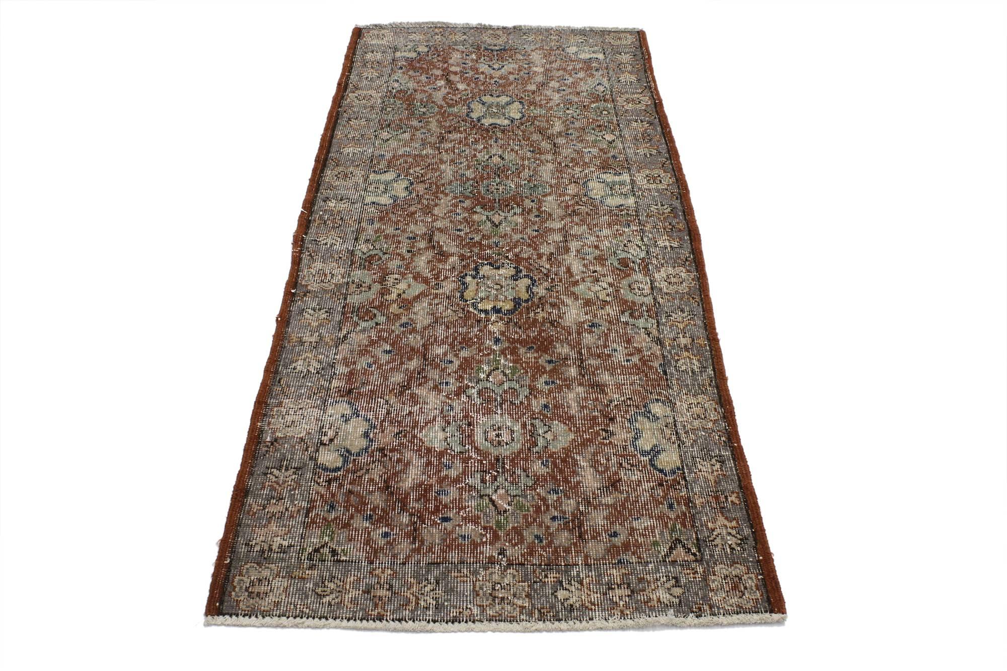 Art Deco Distressed Vintage Turkish Sivas Rug with Rustic Modern English Style For Sale