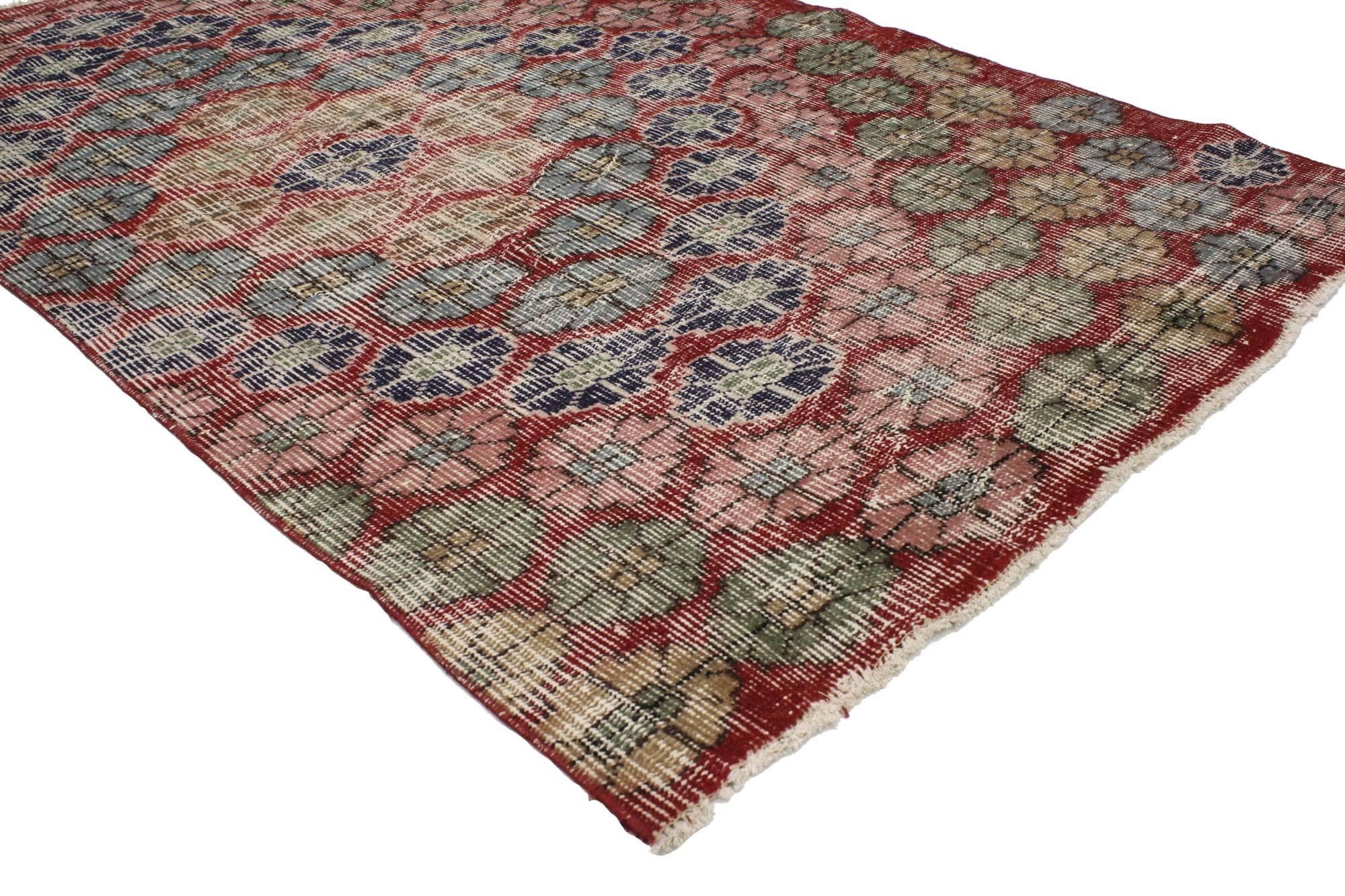 Hand-Knotted Distressed Vintage Turkish Sivas Rug with Modern Industrial Art Deco Style