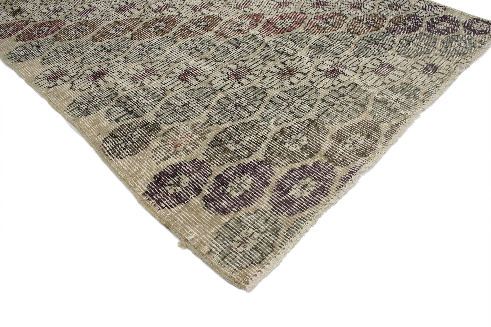 Hand-Knotted Distressed Vintage Turkish Sivas Rug with Modern Industrial Art Deco Style For Sale