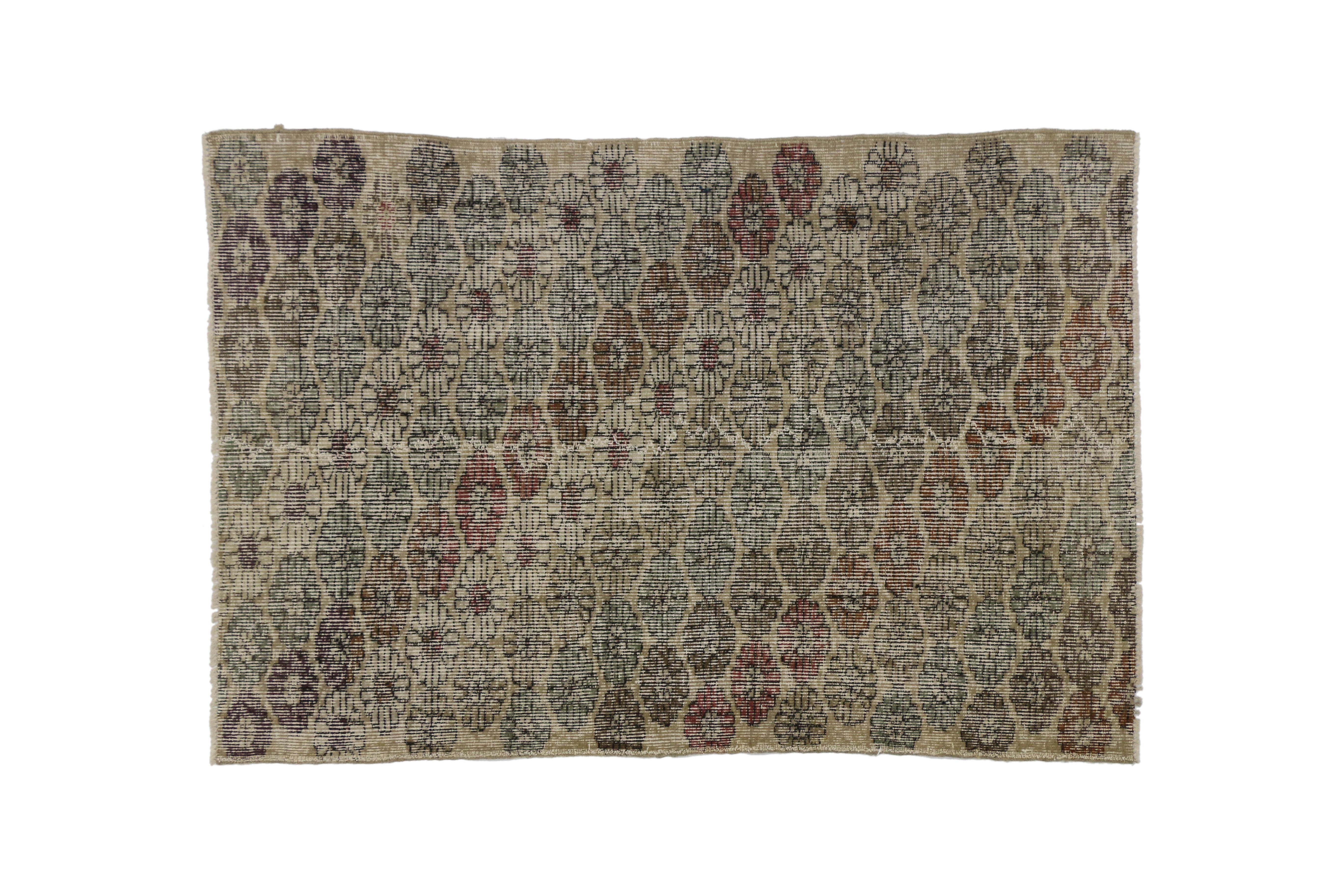 Distressed Vintage Turkish Sivas Rug with Modern Industrial Art Deco Style In Distressed Condition For Sale In Dallas, TX
