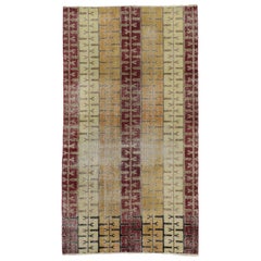 Zeki Muren Distressed Vintage Turkish Sivas Rug with Modern Art Deco Style