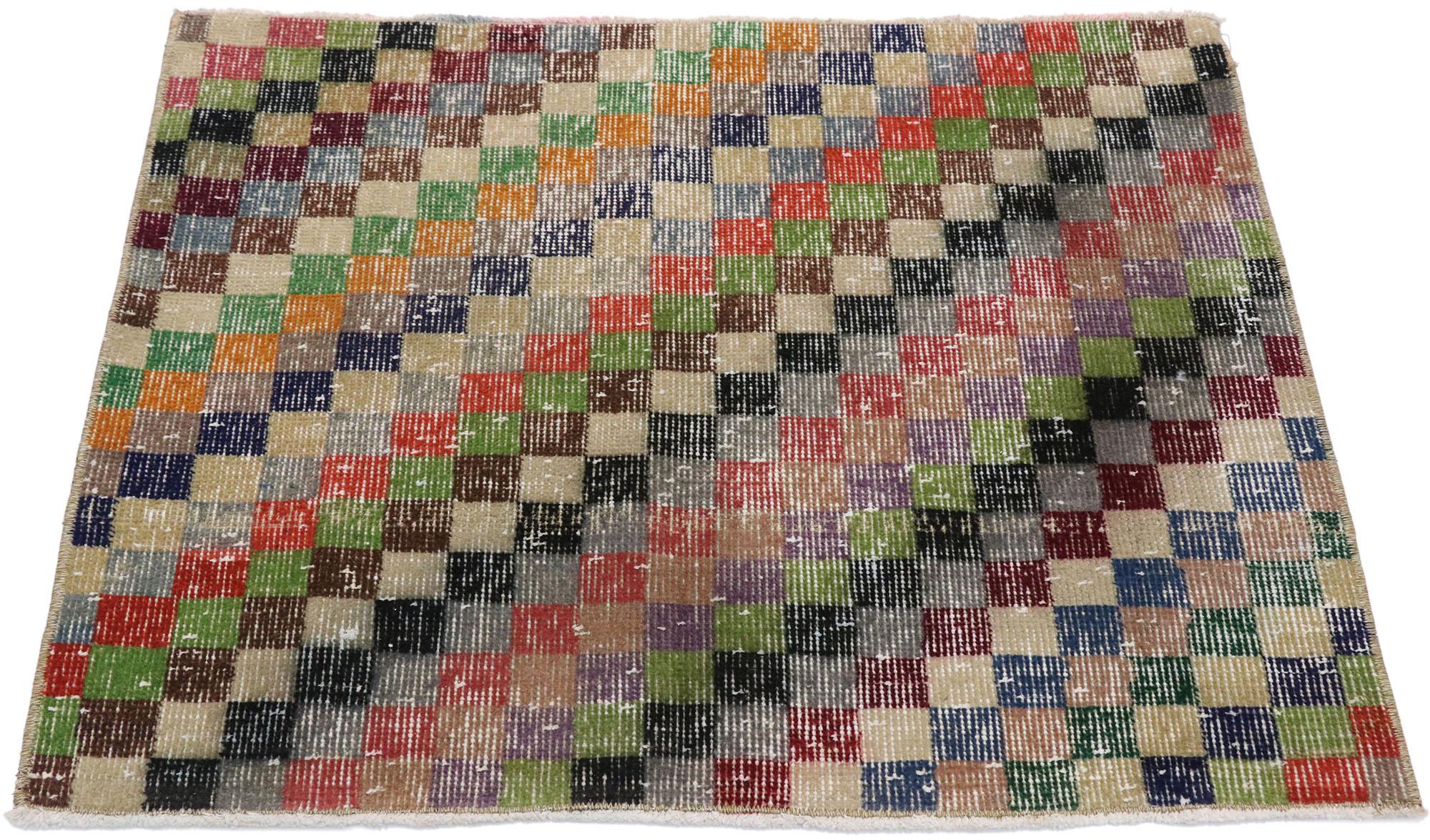 Türkischer Sivas-Teppich im Vintage-Stil im modernen industriellen kubistischen Stil, im Used-Stil (Handgeknüpft) im Angebot
