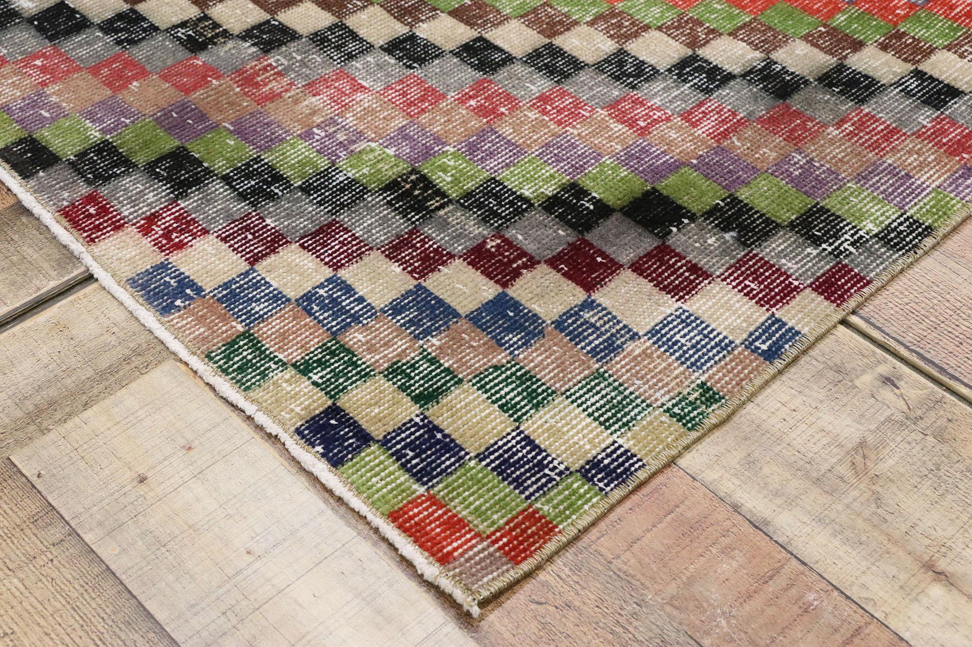 Türkischer Sivas-Teppich im Vintage-Stil im modernen industriellen kubistischen Stil, im Used-Stil (Wolle) im Angebot