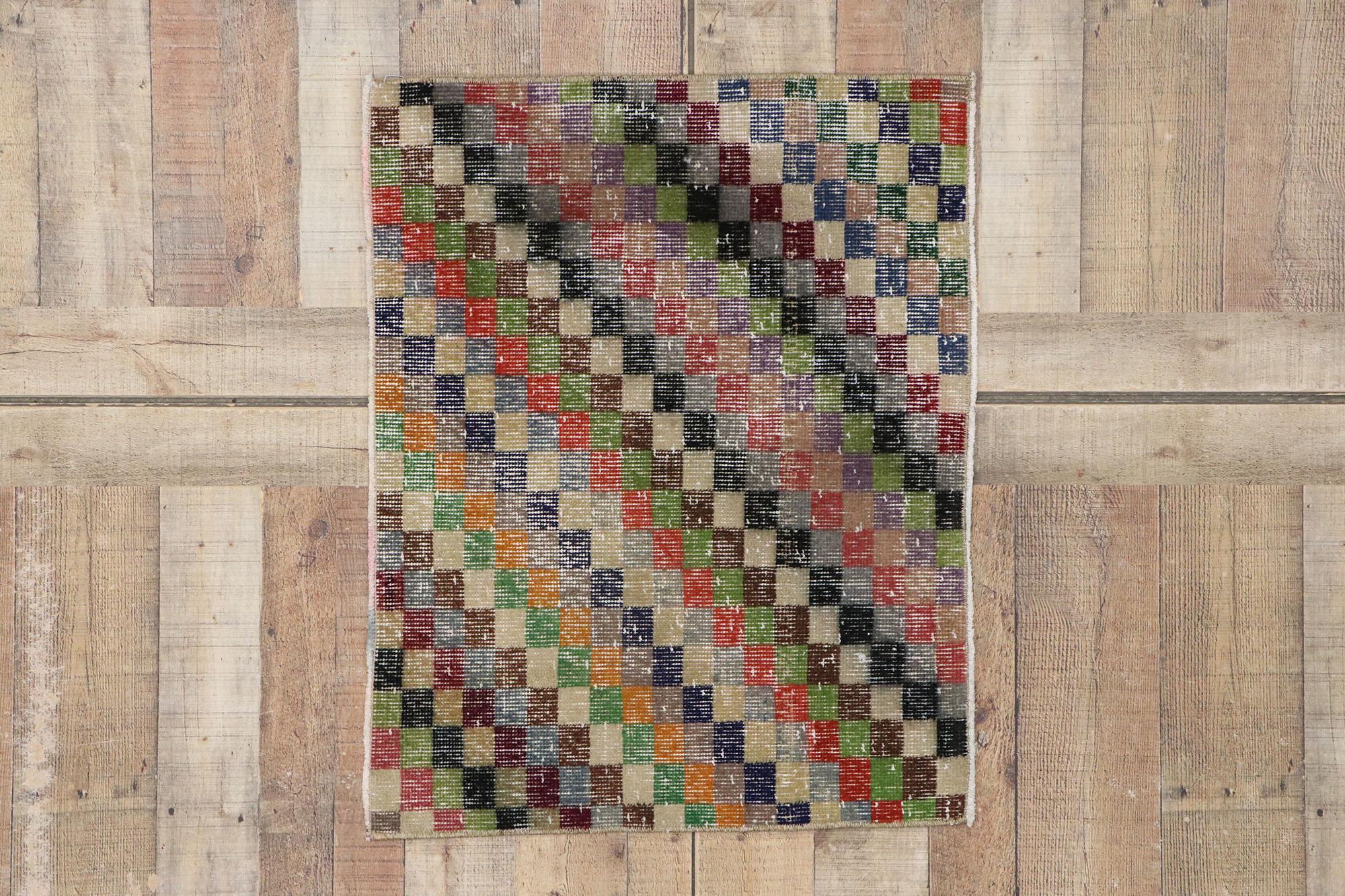 Distressed Vintage Turkish Sivas Rug with Modern Industrial Cubism Style For Sale 3