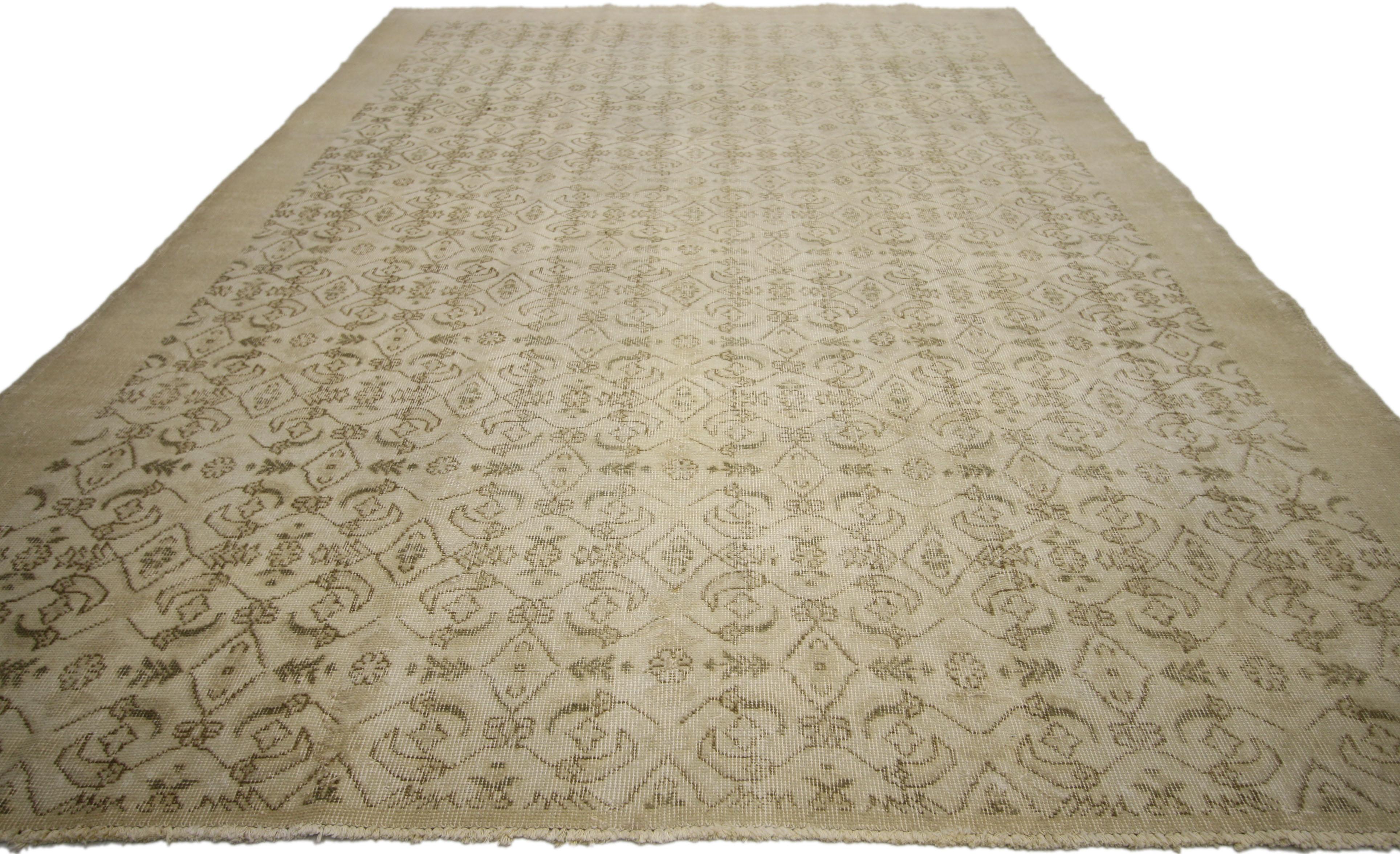 Hand-Knotted Zeki Muren Distressed Vintage Turkish Sivas Rug with Shabby Chic Cottage Style For Sale
