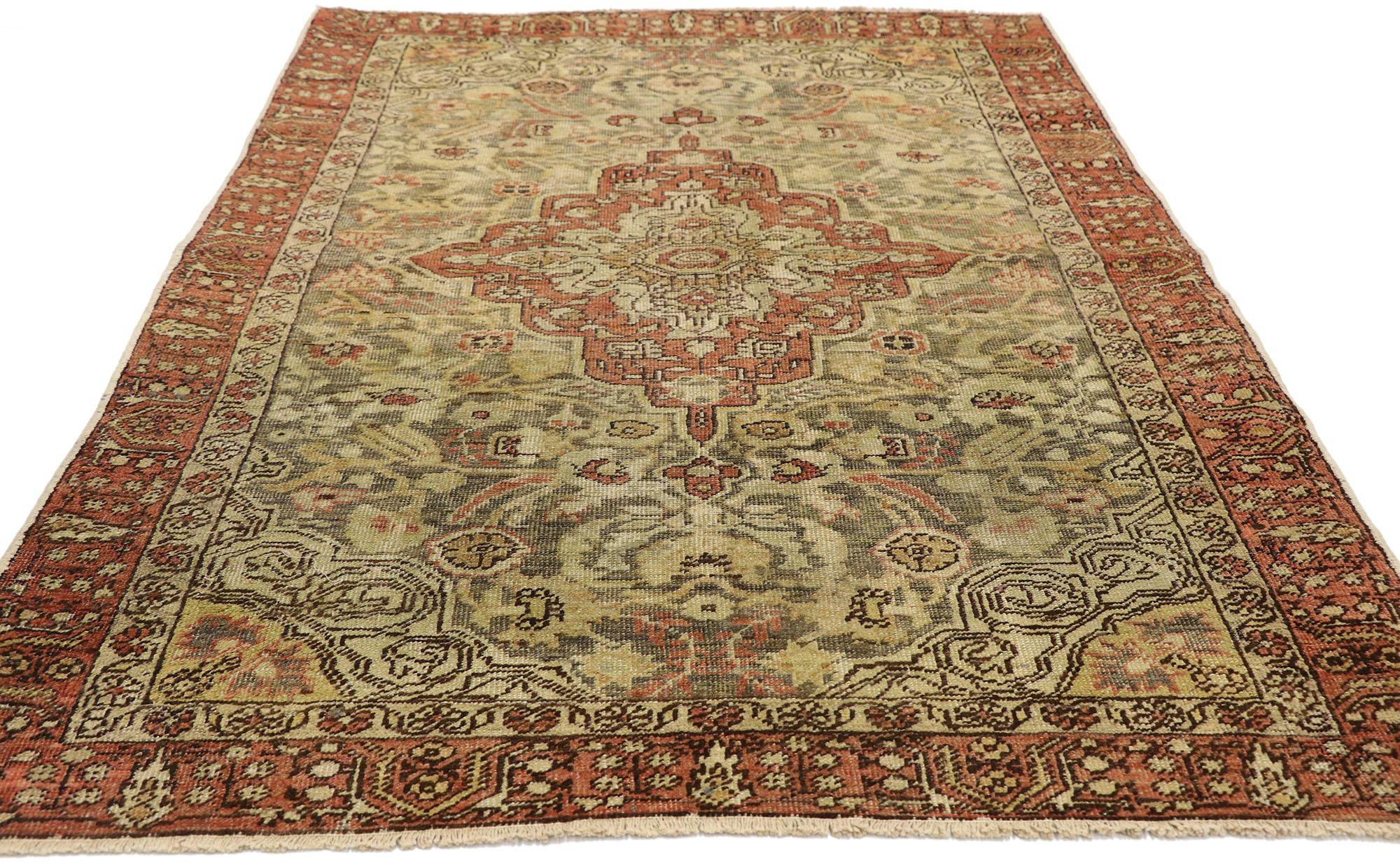 Hand-Knotted Distressed Vintage Turkish Sivas Rug with Modern Rustic Artisan Style For Sale