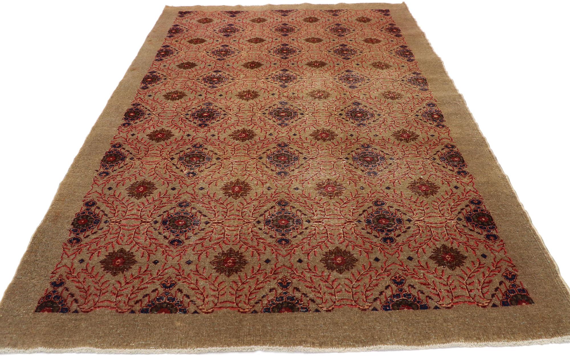 Hand-Knotted Distressed Vintage Turkish Sivas Rug with Modern Rustic Artisan Style For Sale