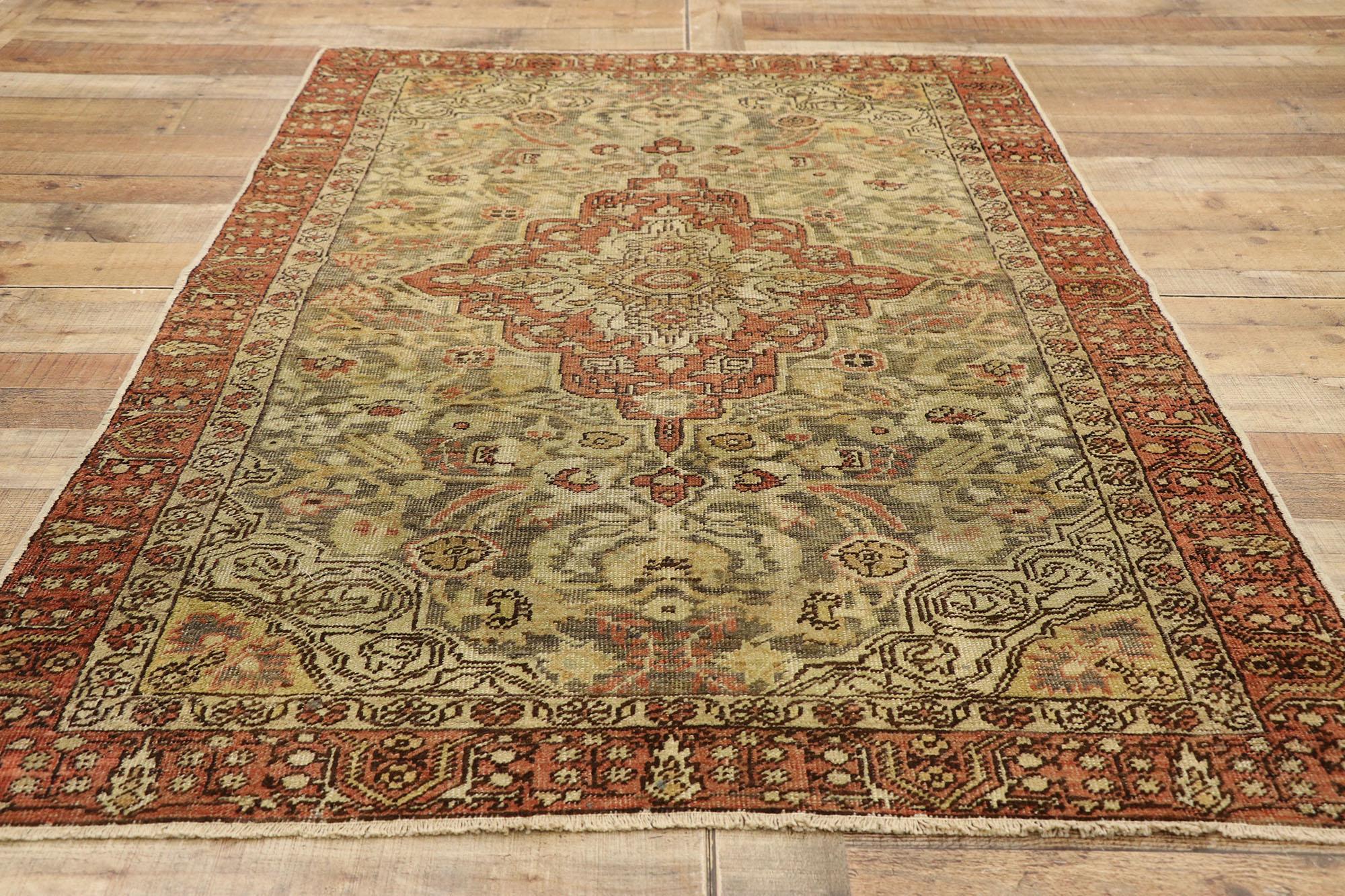 Distressed Vintage Turkish Sivas Rug with Modern Rustic Artisan Style For Sale 1