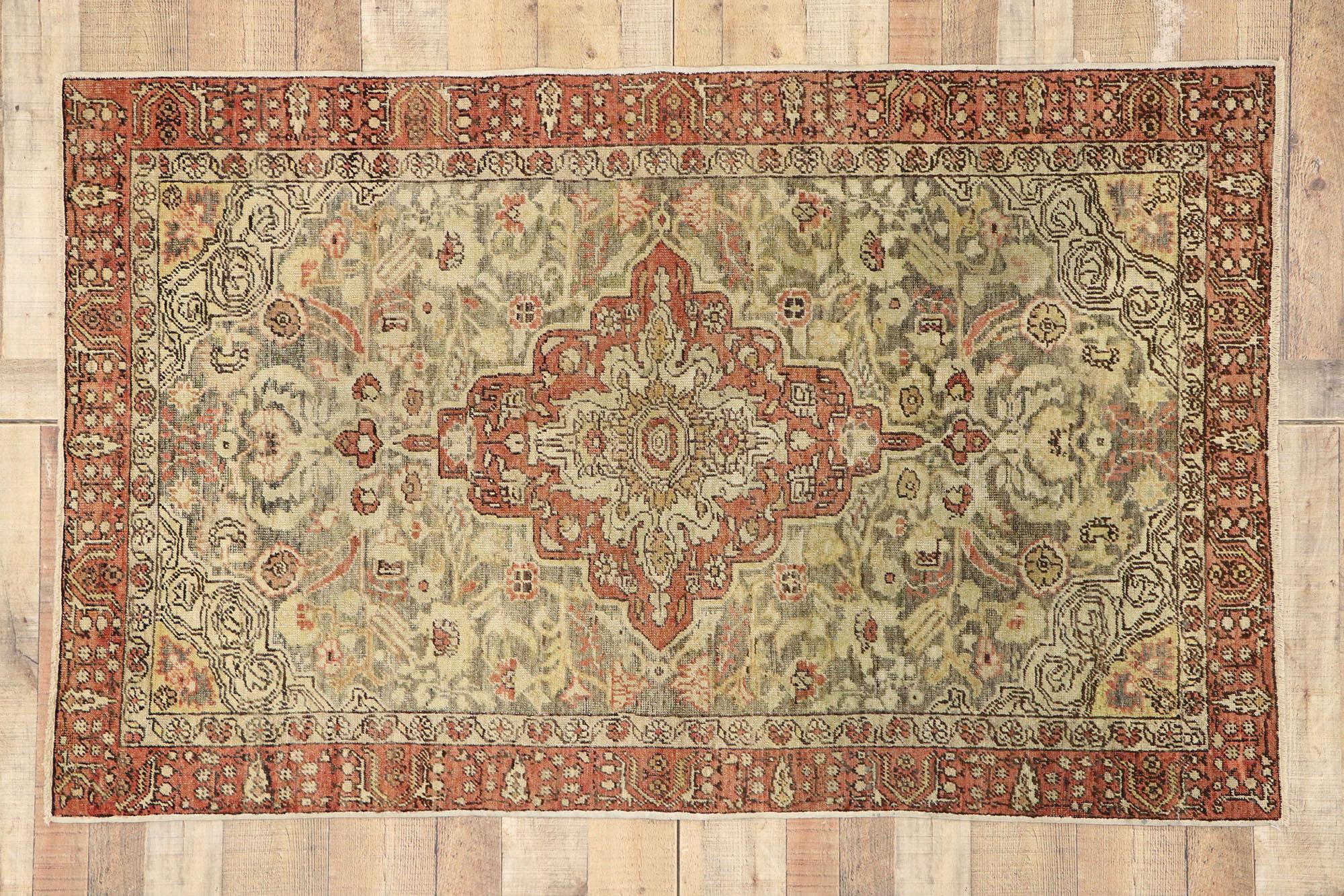 Distressed Vintage Turkish Sivas Rug with Modern Rustic Artisan Style For Sale 2