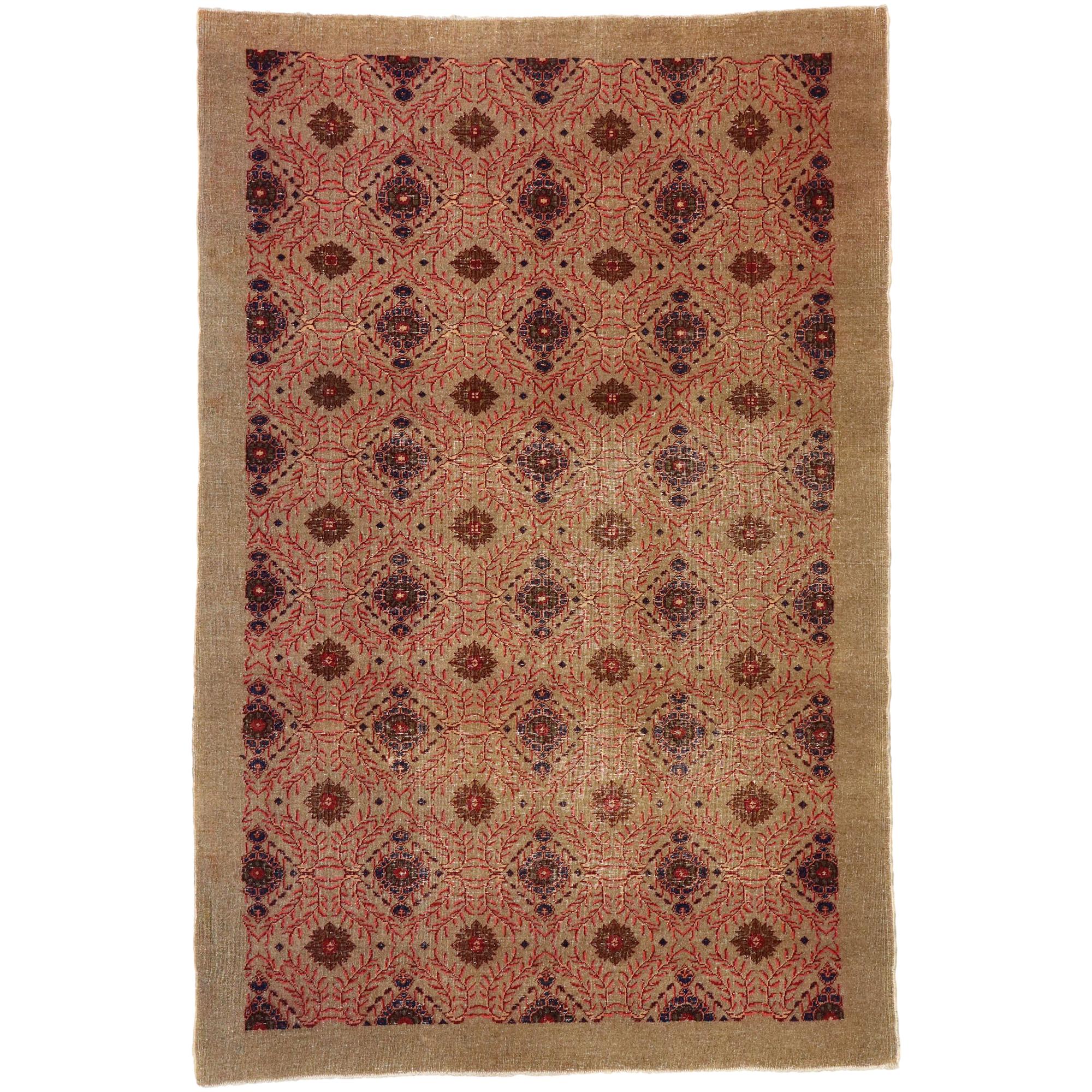 Distressed Vintage Turkish Sivas Rug with Modern Rustic Artisan Style For Sale