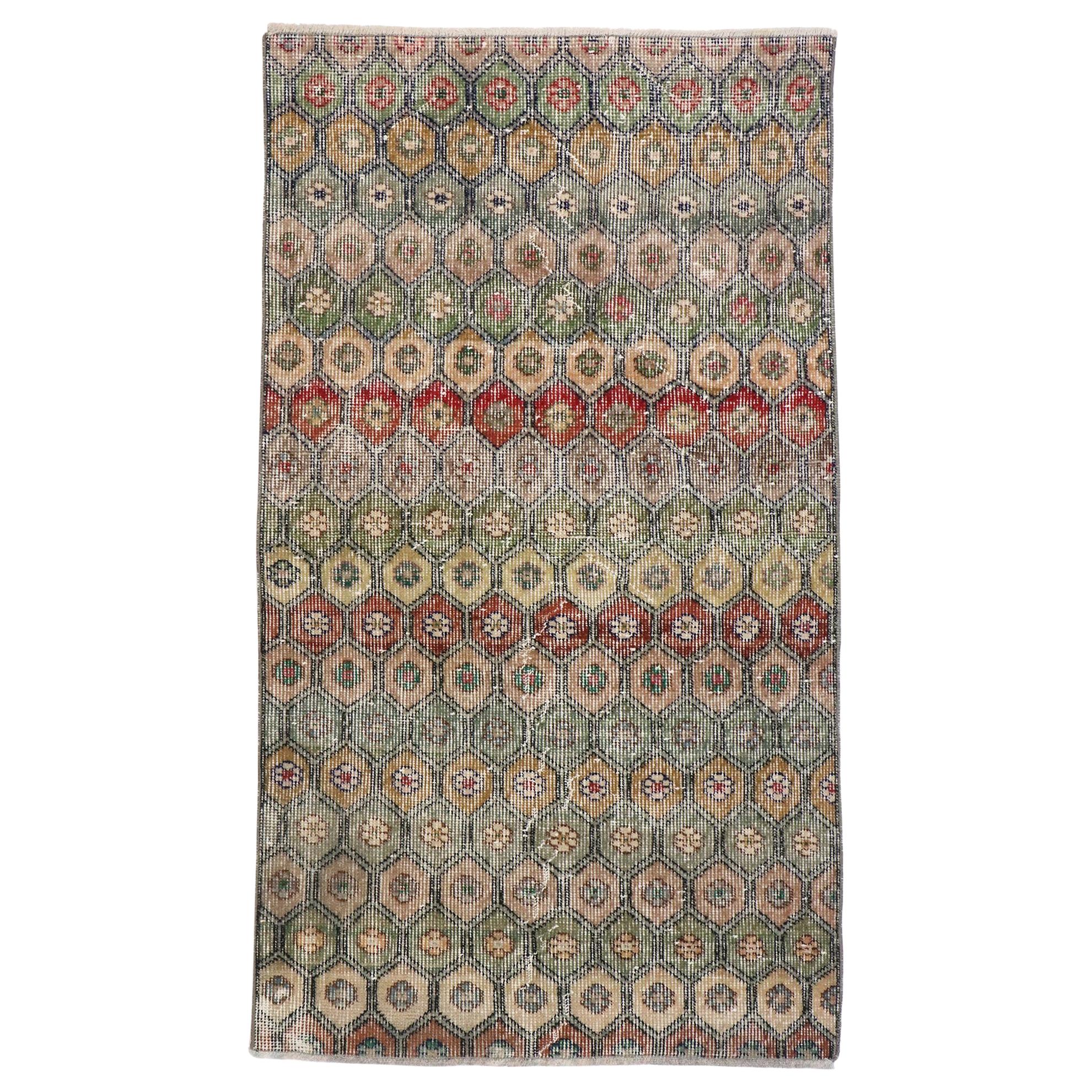 Distressed Vintage Turkish Sivas Rug with Modern Rustic Bungalow Style For Sale