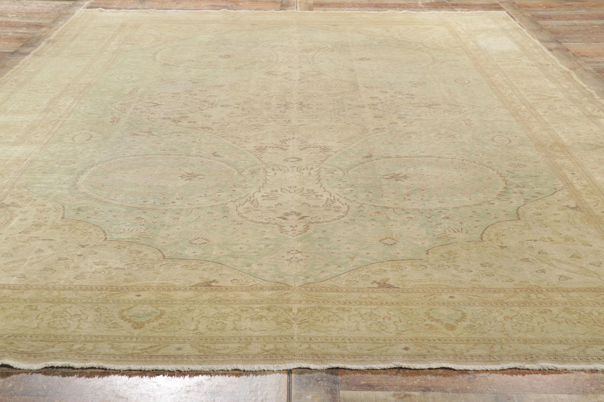 Distressed Vintage Turkish Sivas Rug with Modern Rustic Cotswold Cottage Style For Sale 3