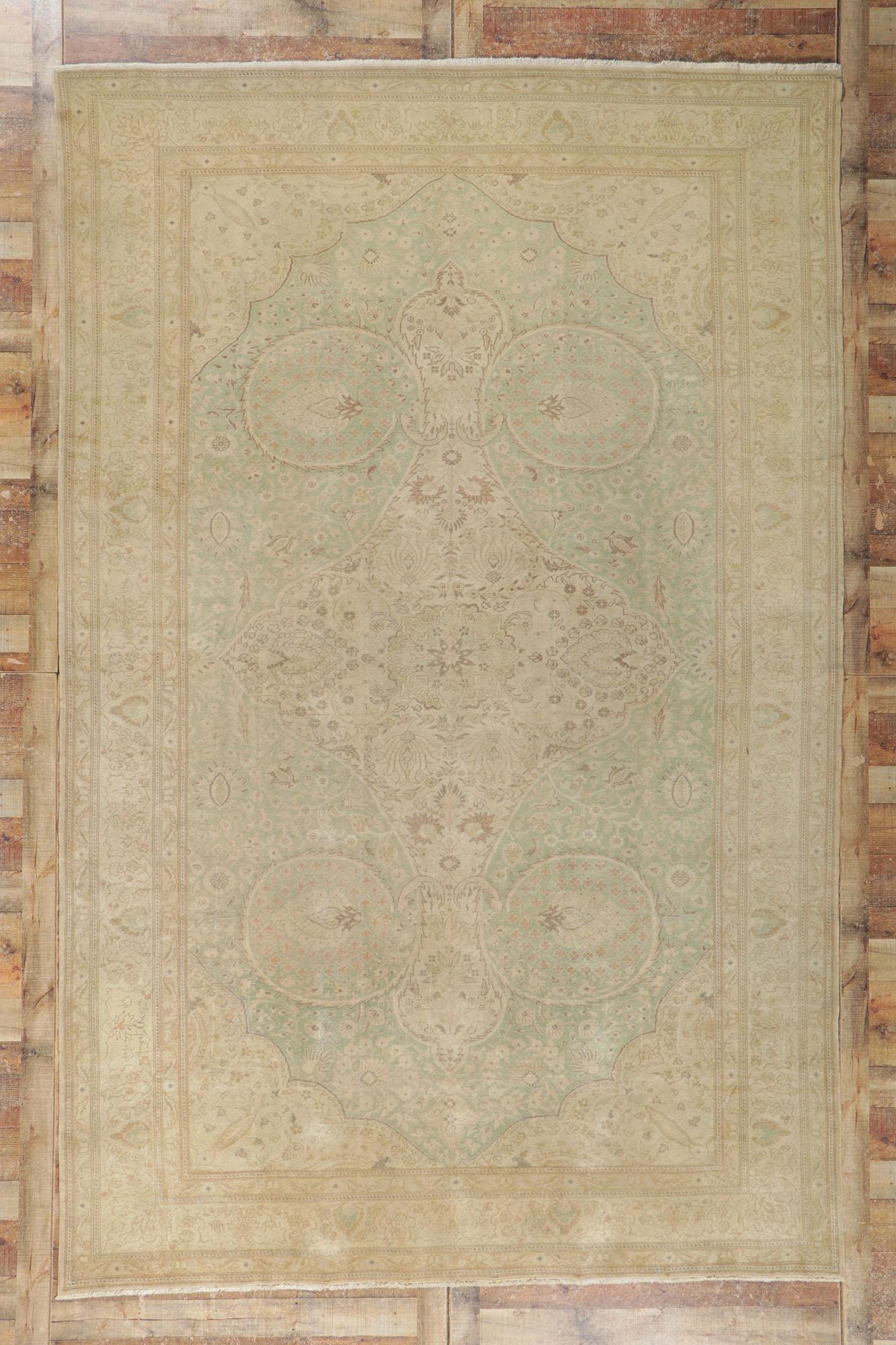 Distressed Vintage Turkish Sivas Rug with Modern Rustic Cotswold Cottage Style For Sale 4