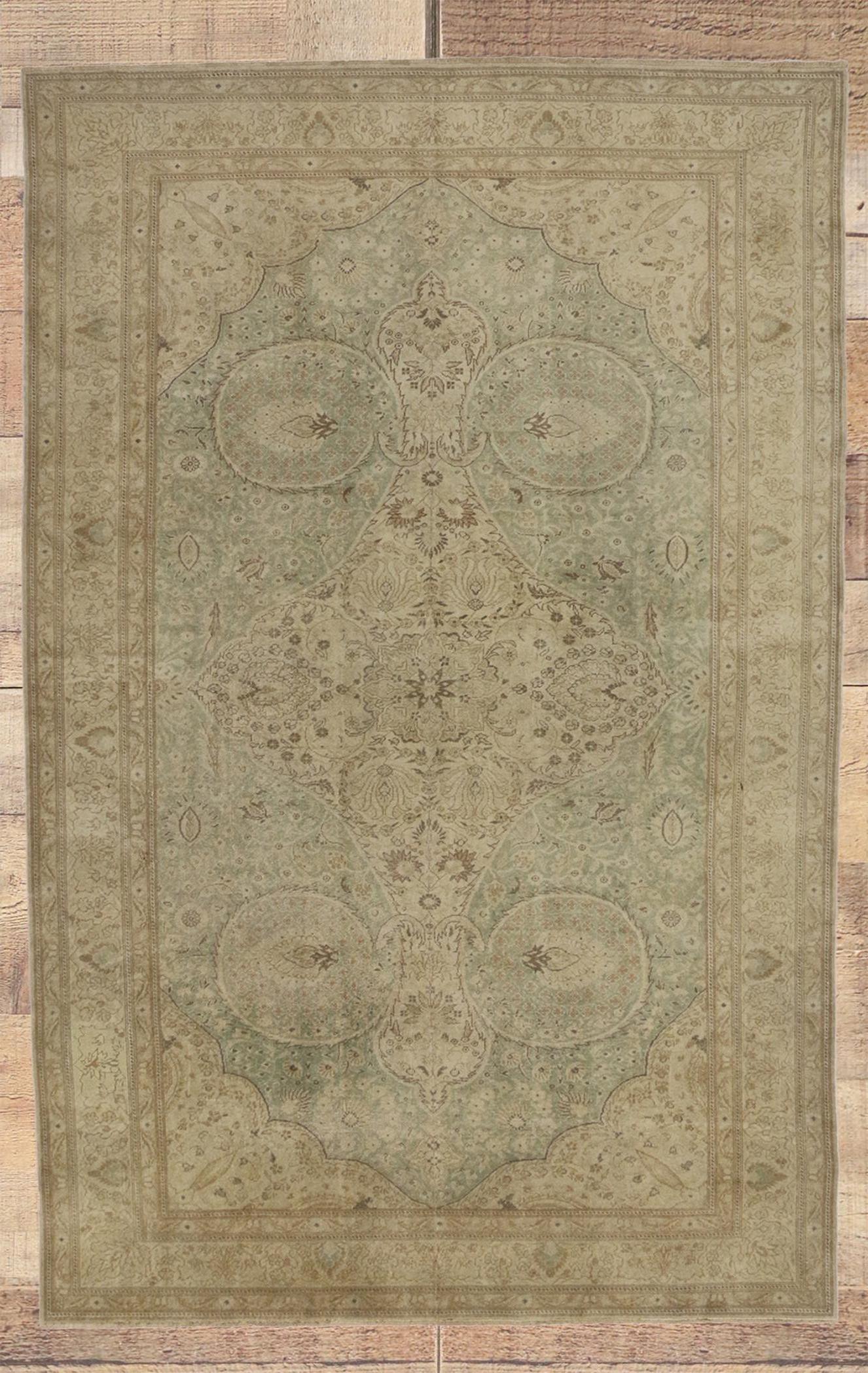 Distressed Vintage Turkish Sivas Rug with Modern Rustic Cotswold Cottage Style For Sale 5