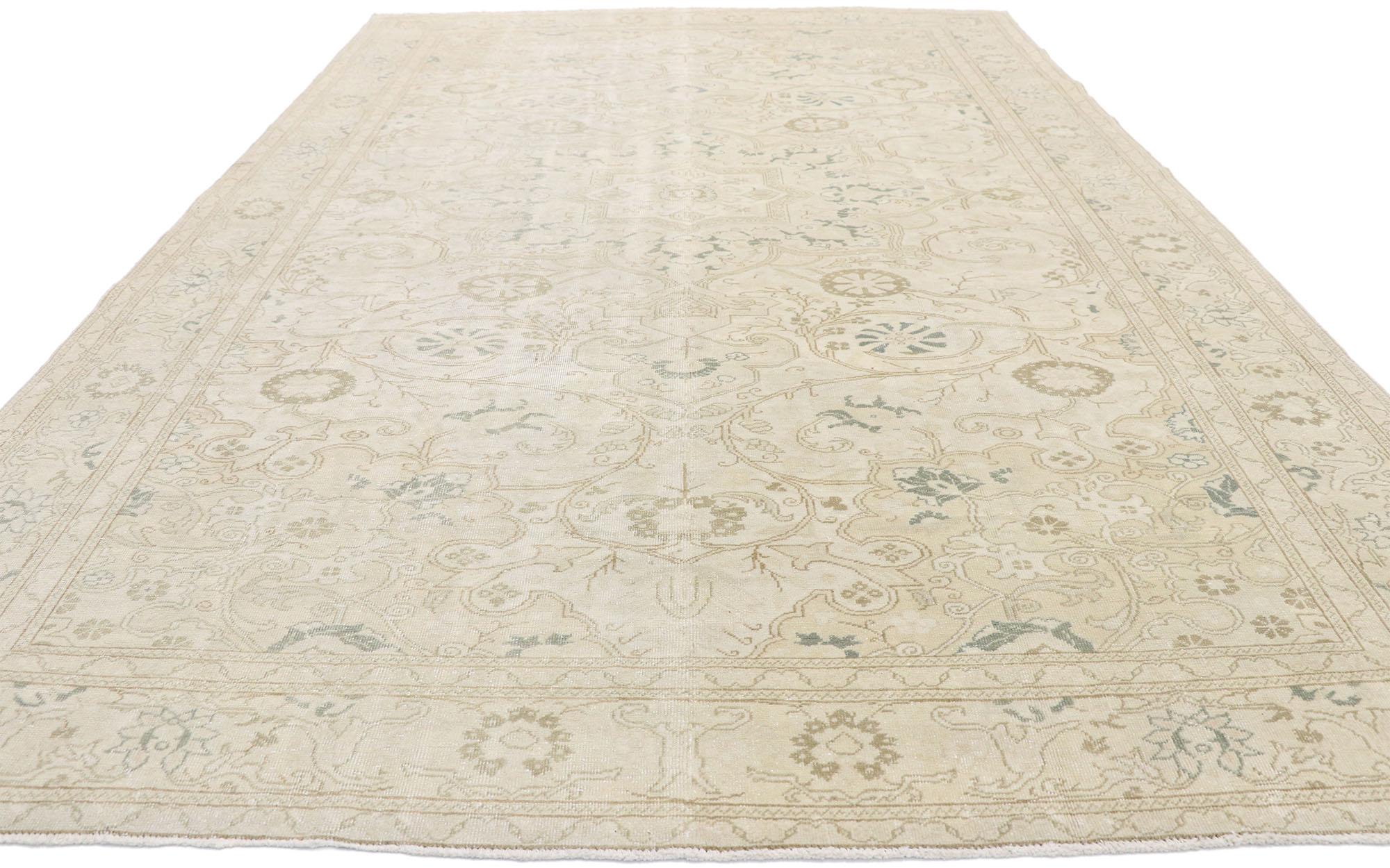 Tabriz Distressed Vintage Turkish Sivas Rug with Modern Rustic Cotswold Cottage Style