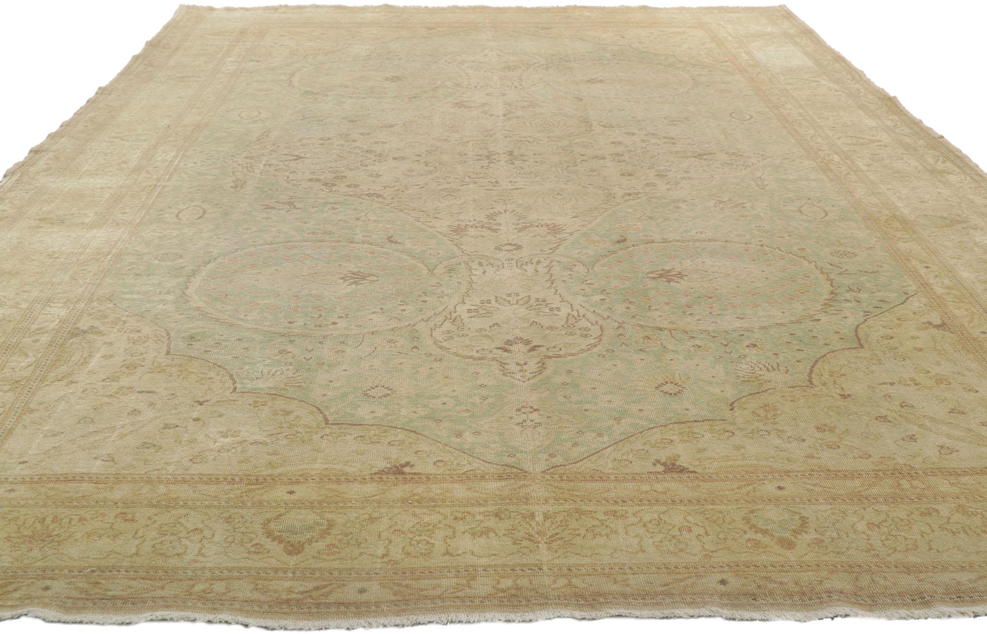 Hand-Knotted Distressed Vintage Turkish Sivas Rug with Modern Rustic Cotswold Cottage Style For Sale