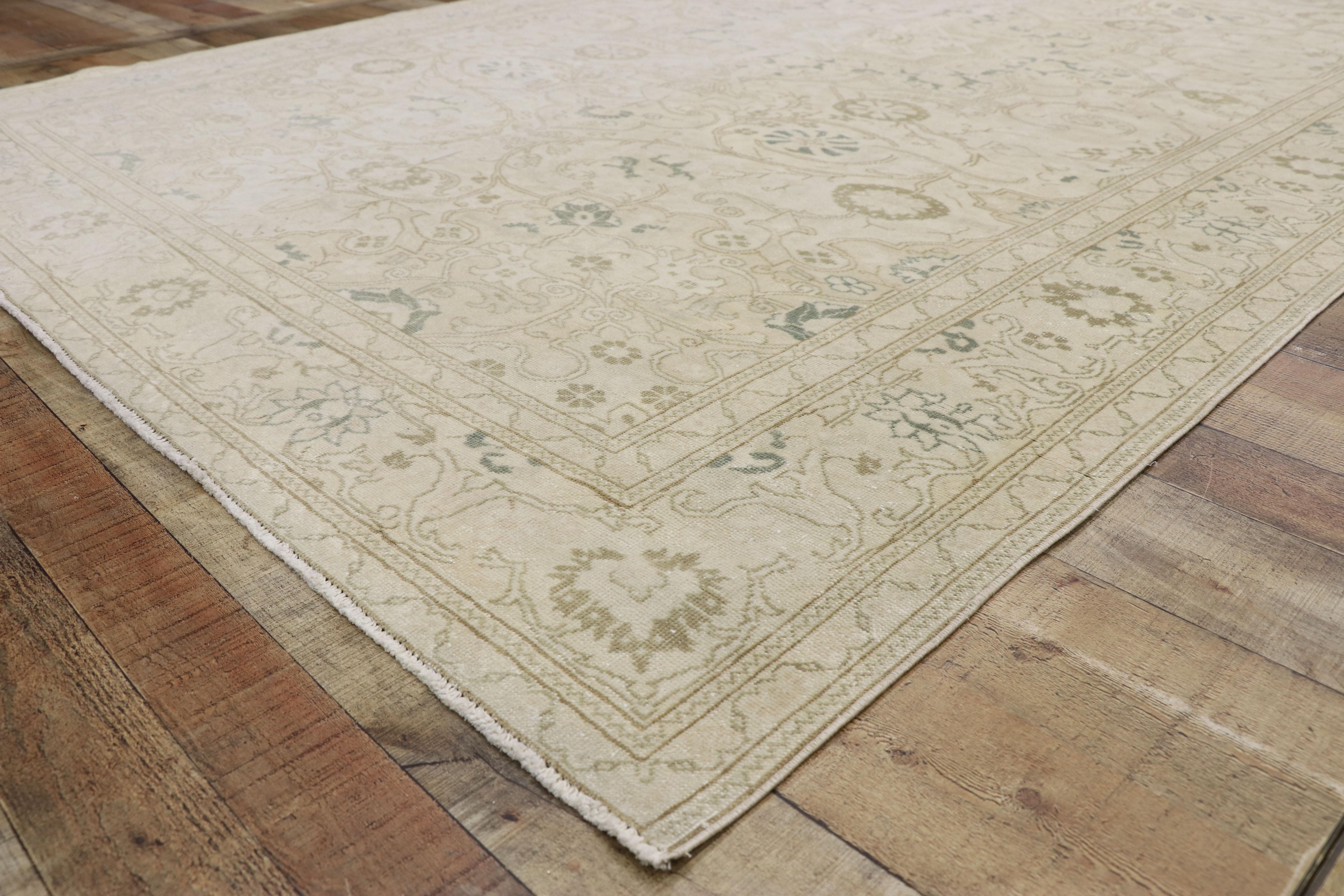 20th Century Distressed Vintage Turkish Sivas Rug with Modern Rustic Cotswold Cottage Style