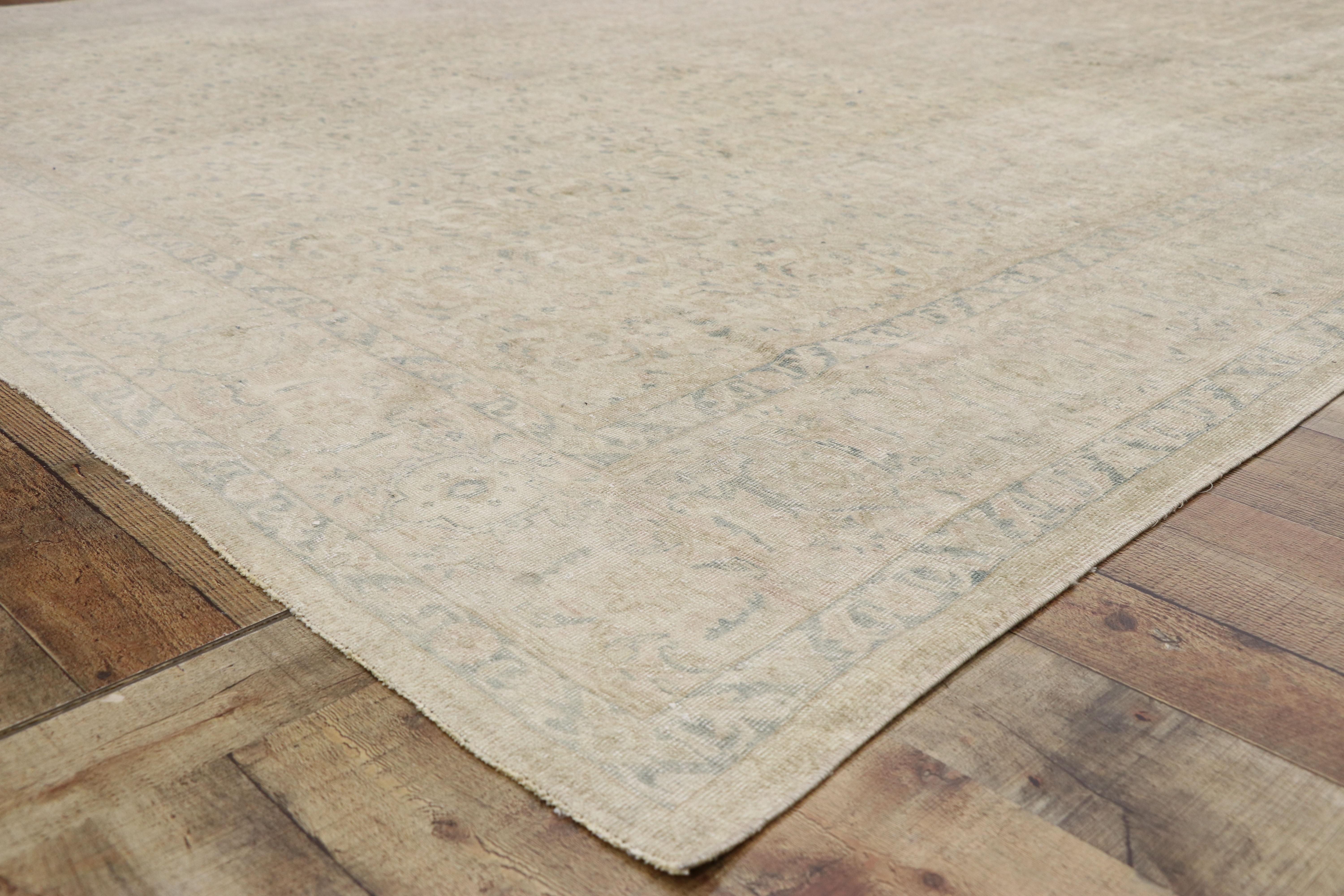 Distressed Vintage Turkish Sivas Rug with Modern Rustic Cotswold Cottage Style In Distressed Condition For Sale In Dallas, TX