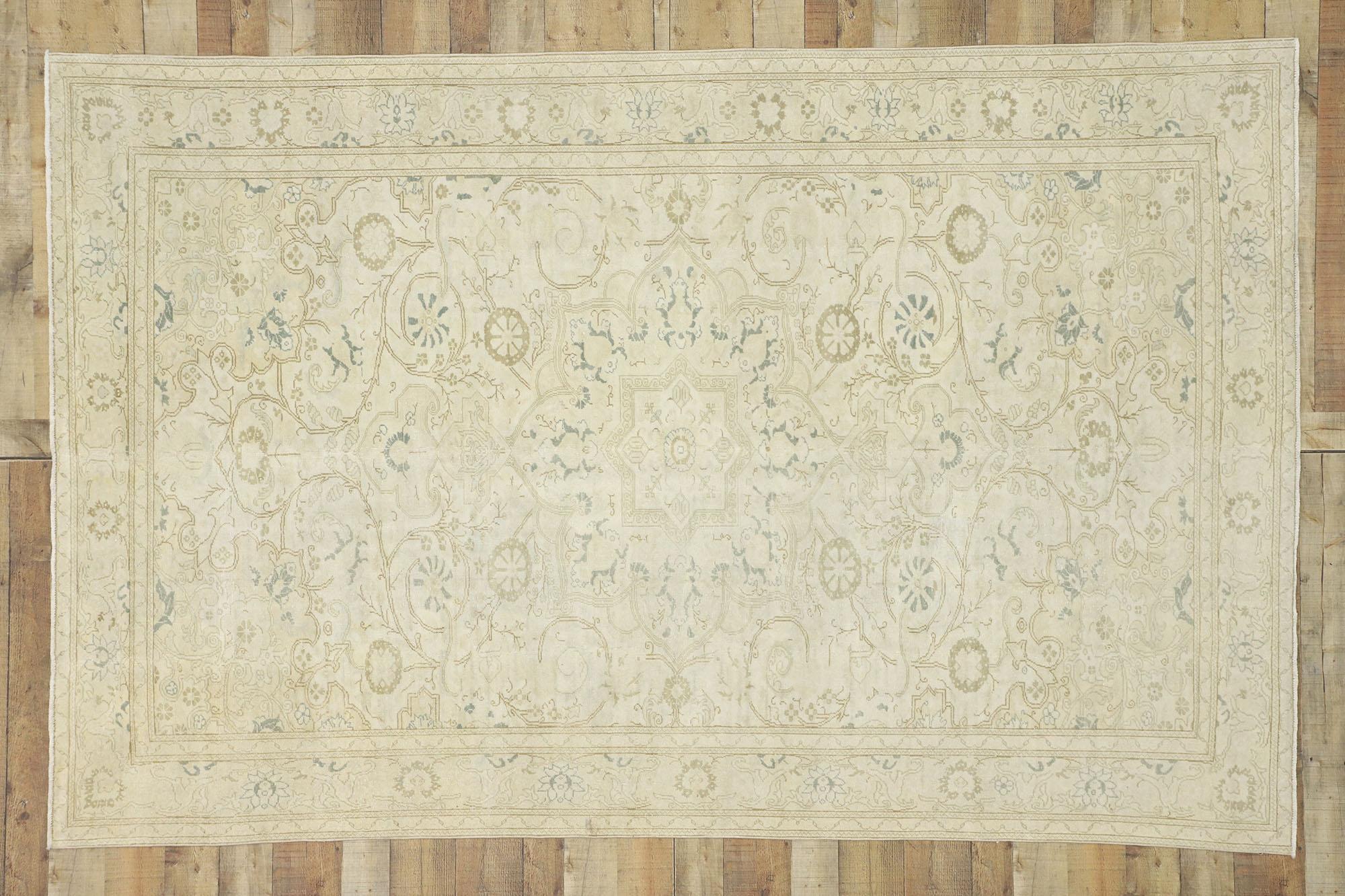 Distressed Vintage Turkish Sivas Rug with Modern Rustic Cotswold Cottage Style 1