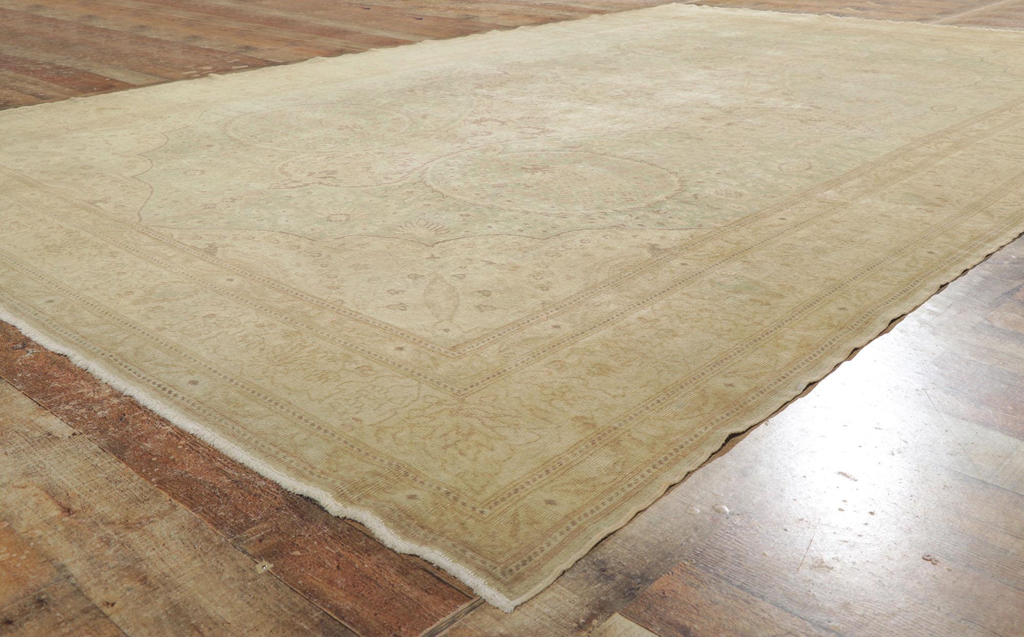 Distressed Vintage Turkish Sivas Rug with Modern Rustic Cotswold Cottage Style For Sale 1
