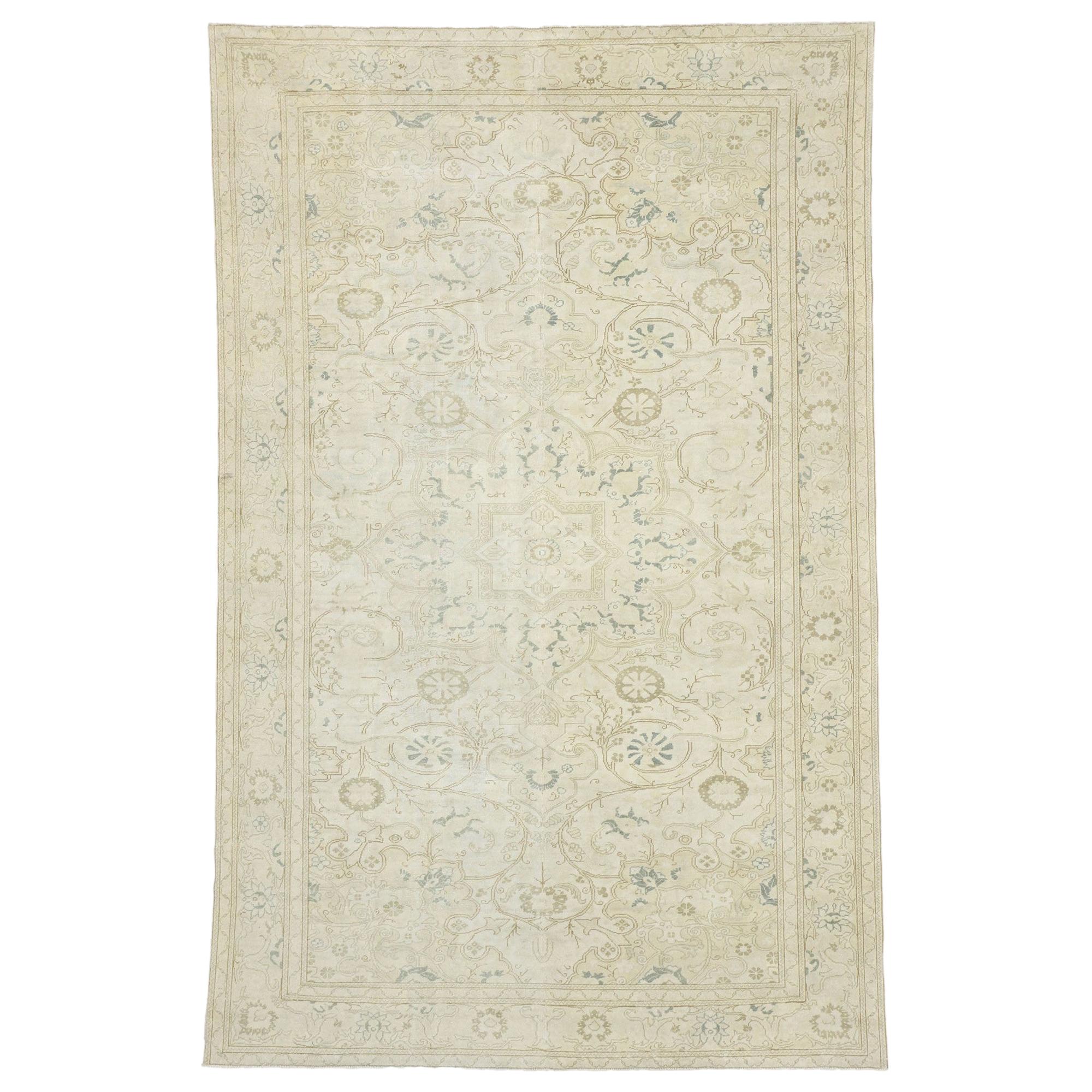 Distressed Vintage Turkish Sivas Rug with Modern Rustic Cotswold Cottage Style
