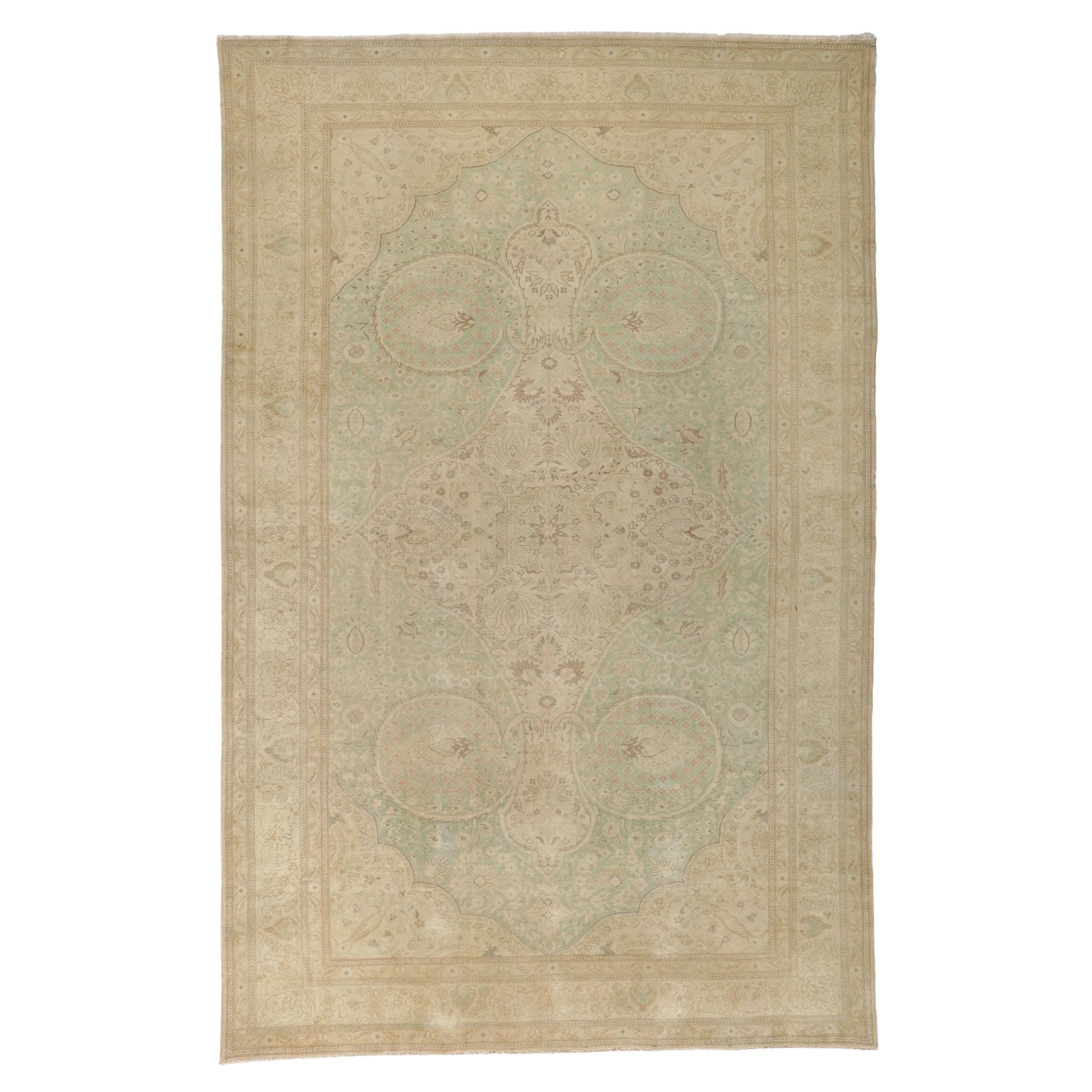 Distressed Vintage Turkish Sivas Rug with Modern Rustic Cotswold Cottage Style For Sale