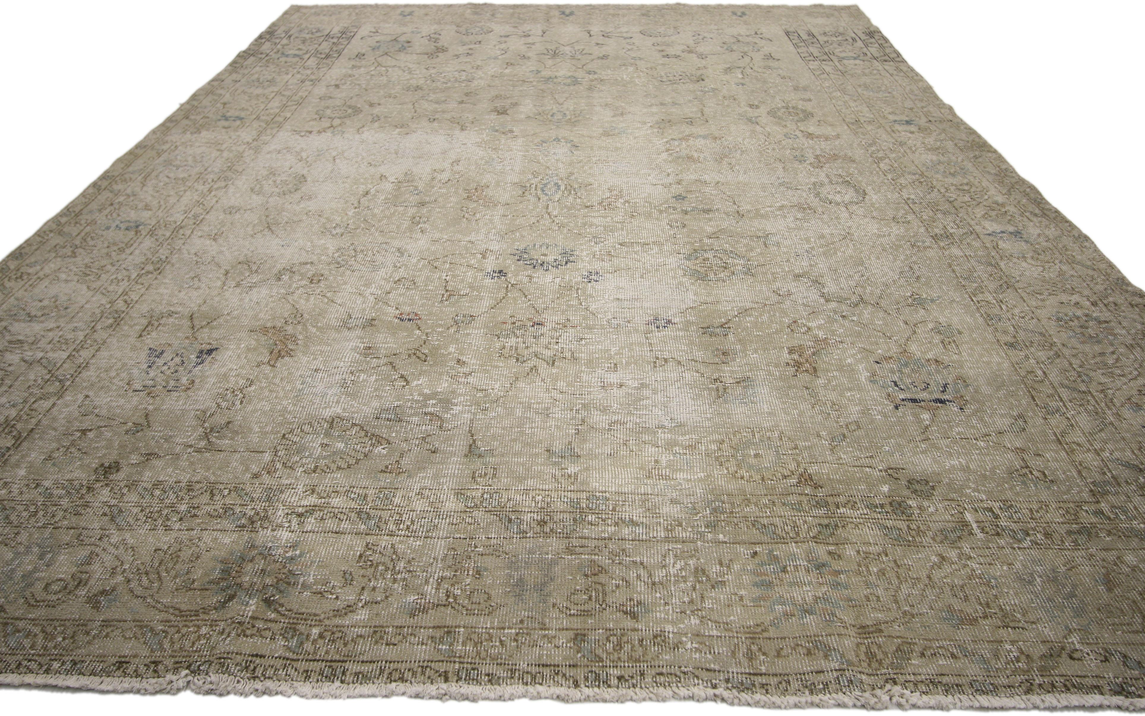Hand-Knotted Distressed Vintage Turkish Sivas Rug with Modern Style For Sale