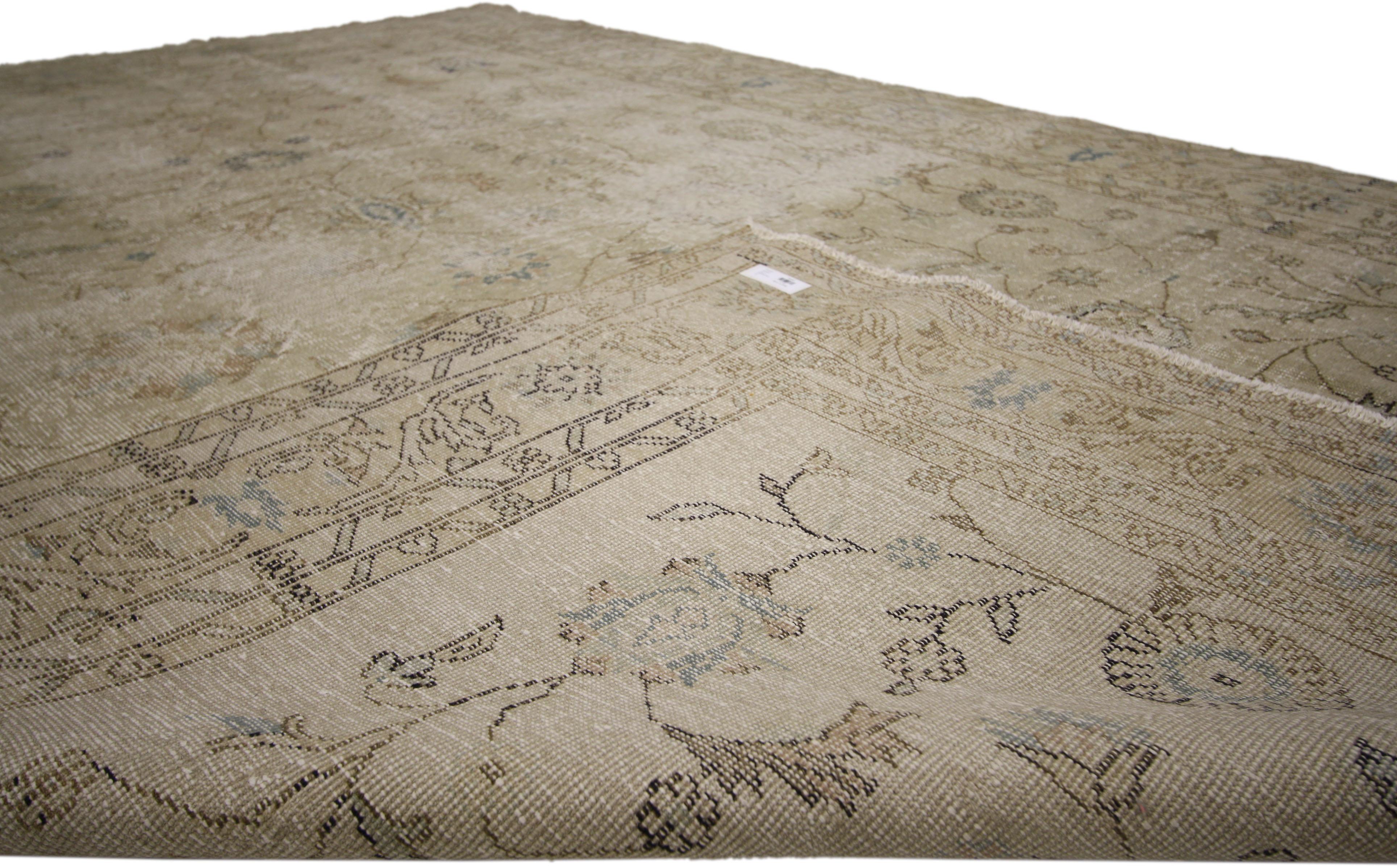 Distressed Vintage Turkish Sivas Rug with Modern Style In Distressed Condition For Sale In Dallas, TX