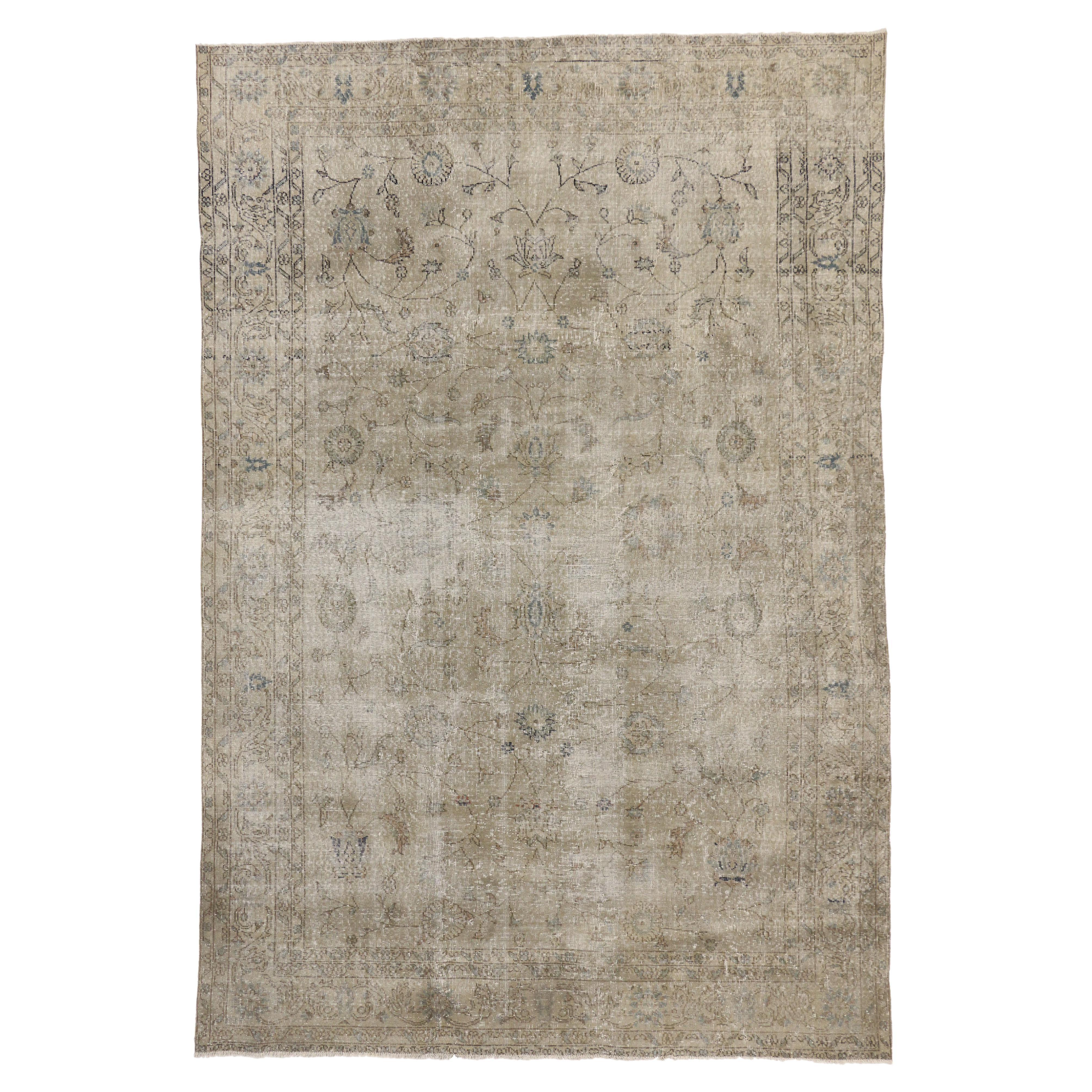 Distressed Vintage Turkish Sivas Rug with Modern Style For Sale