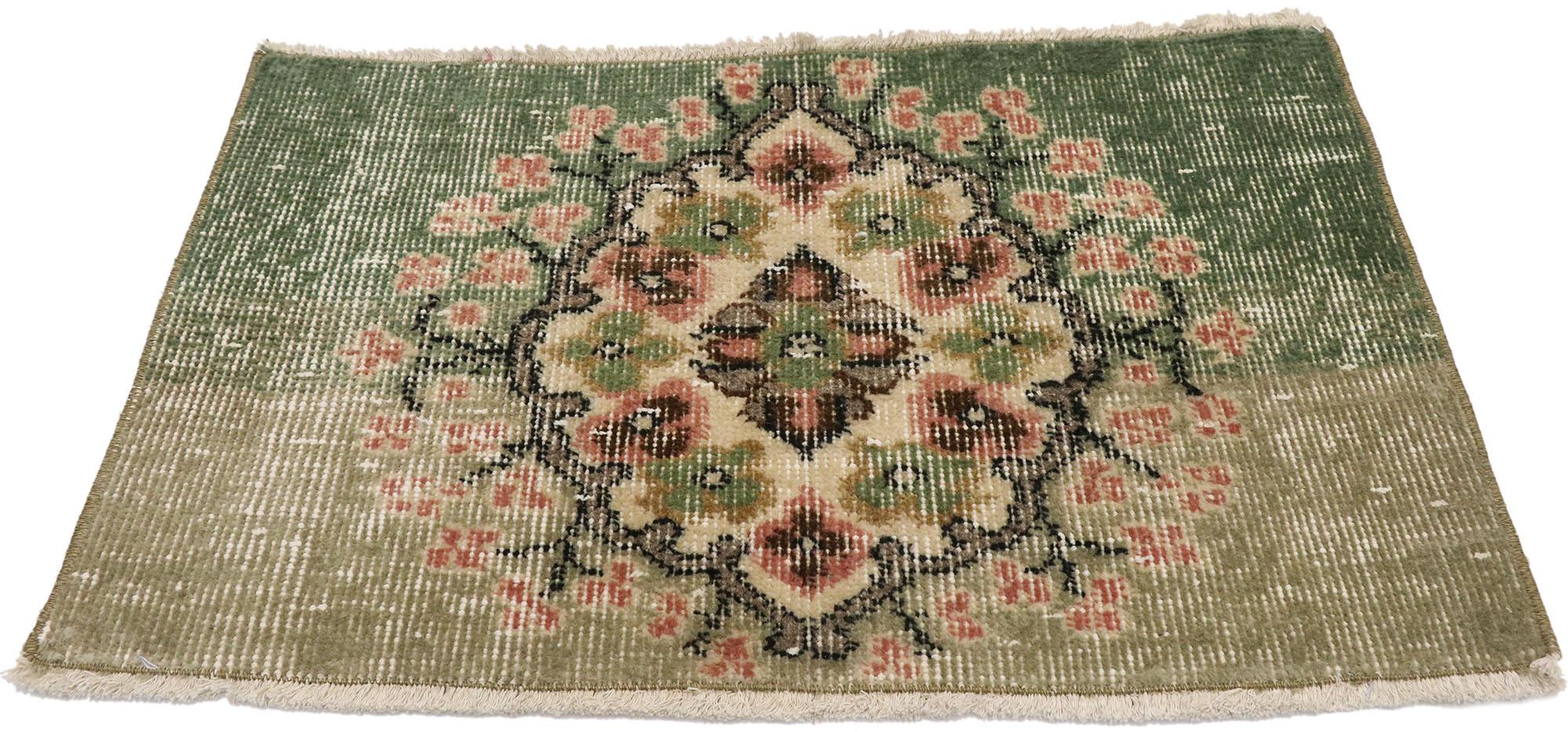 Hand-Knotted Distressed Vintage Turkish Sivas Rug with Romantic English Country Cottage Style For Sale