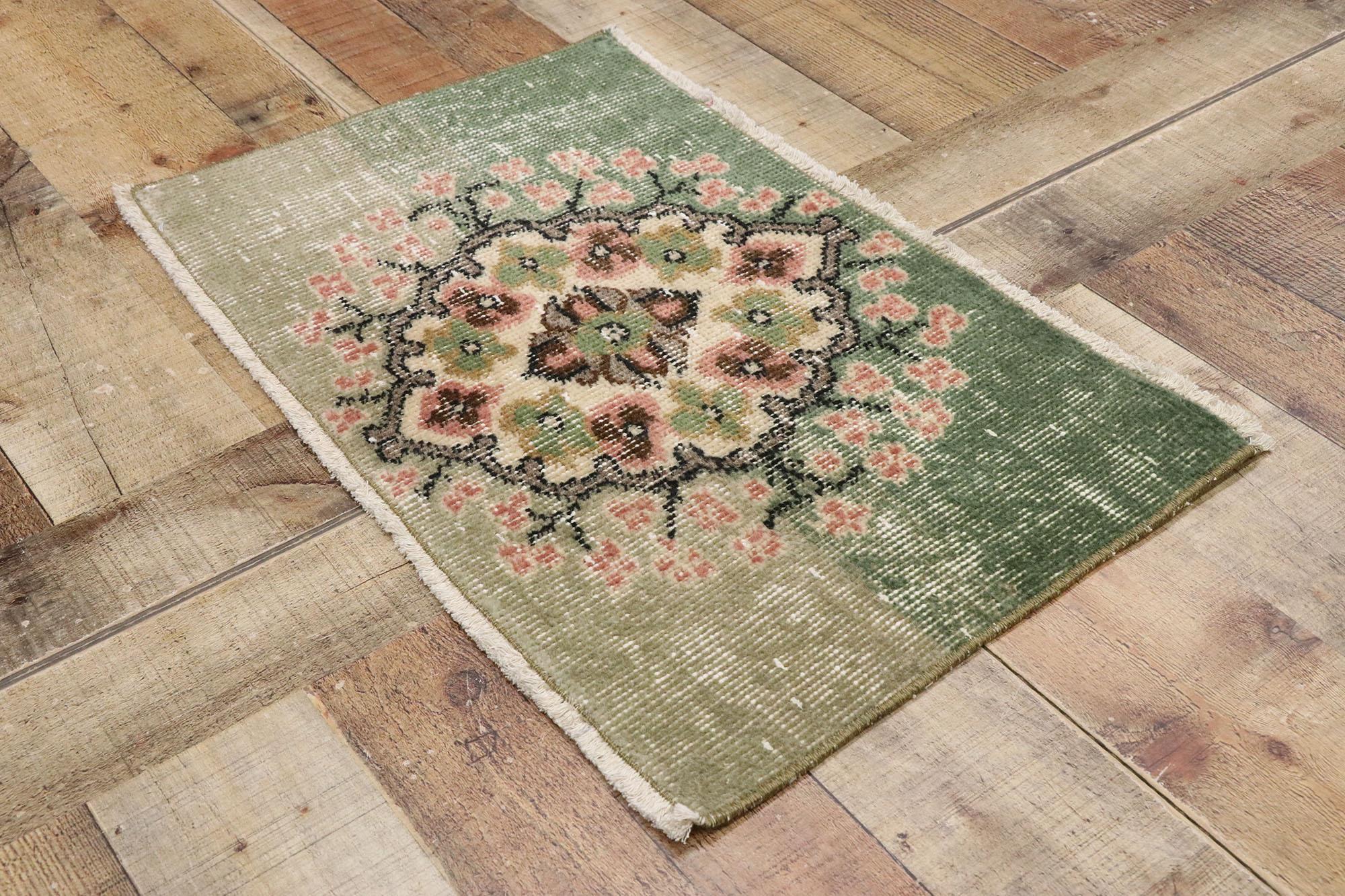 Wool Distressed Vintage Turkish Sivas Rug with Romantic English Country Cottage Style For Sale