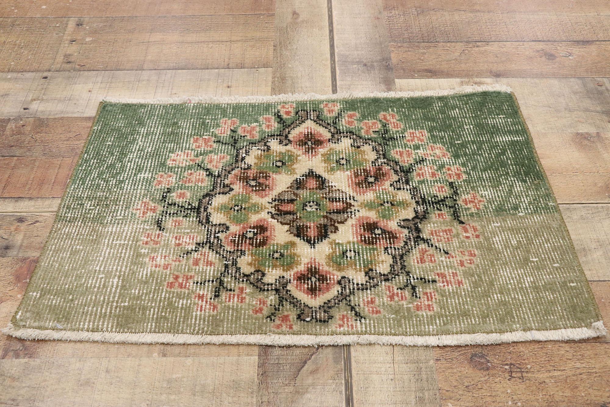 Distressed Vintage Turkish Sivas Rug with Romantic English Country Cottage Style For Sale 1