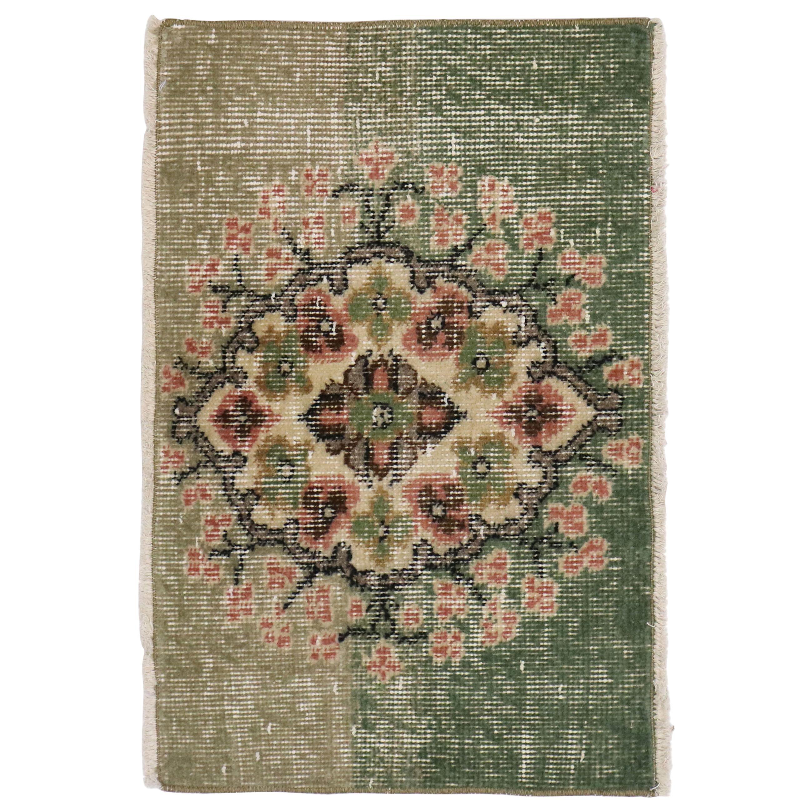 Distressed Vintage Turkish Sivas Rug with Romantic English Country Cottage Style For Sale