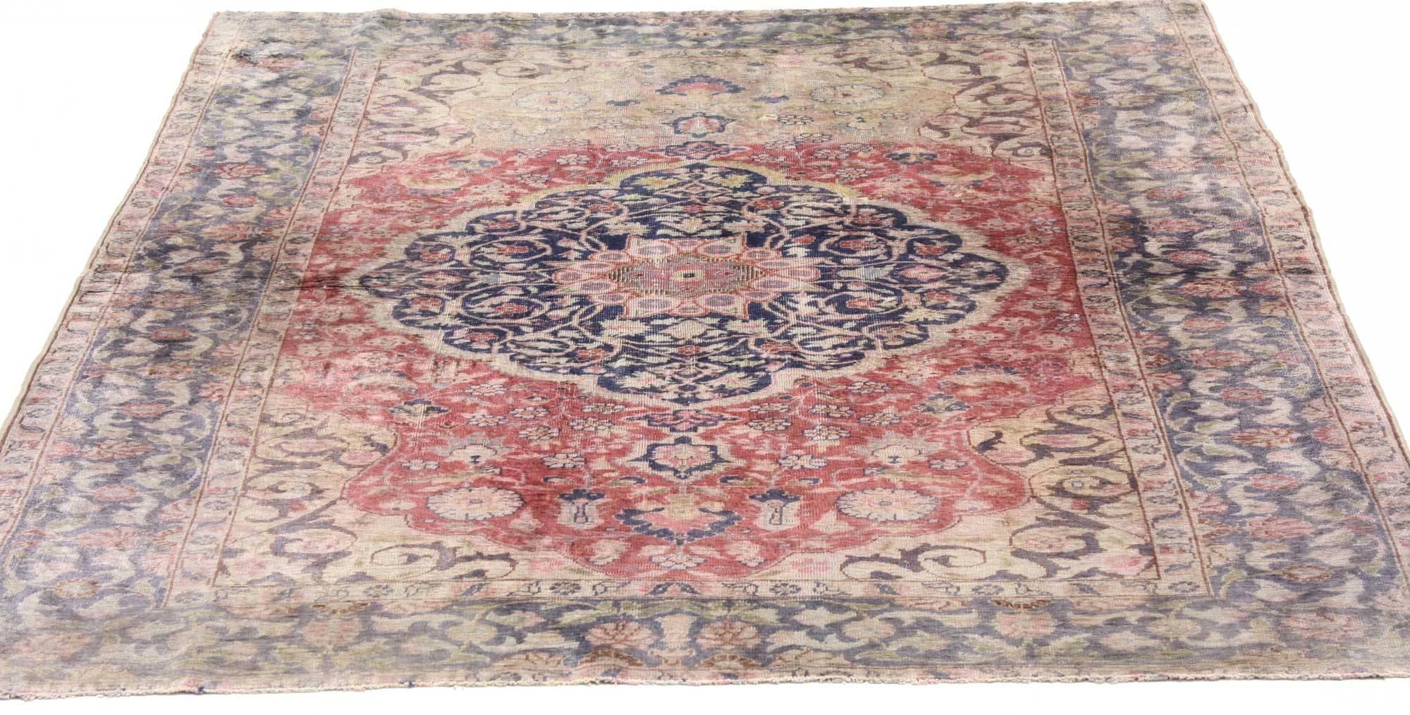 Hand-Knotted Distressed Vintage Turkish Sivas Rug with Romantic English Country Style For Sale